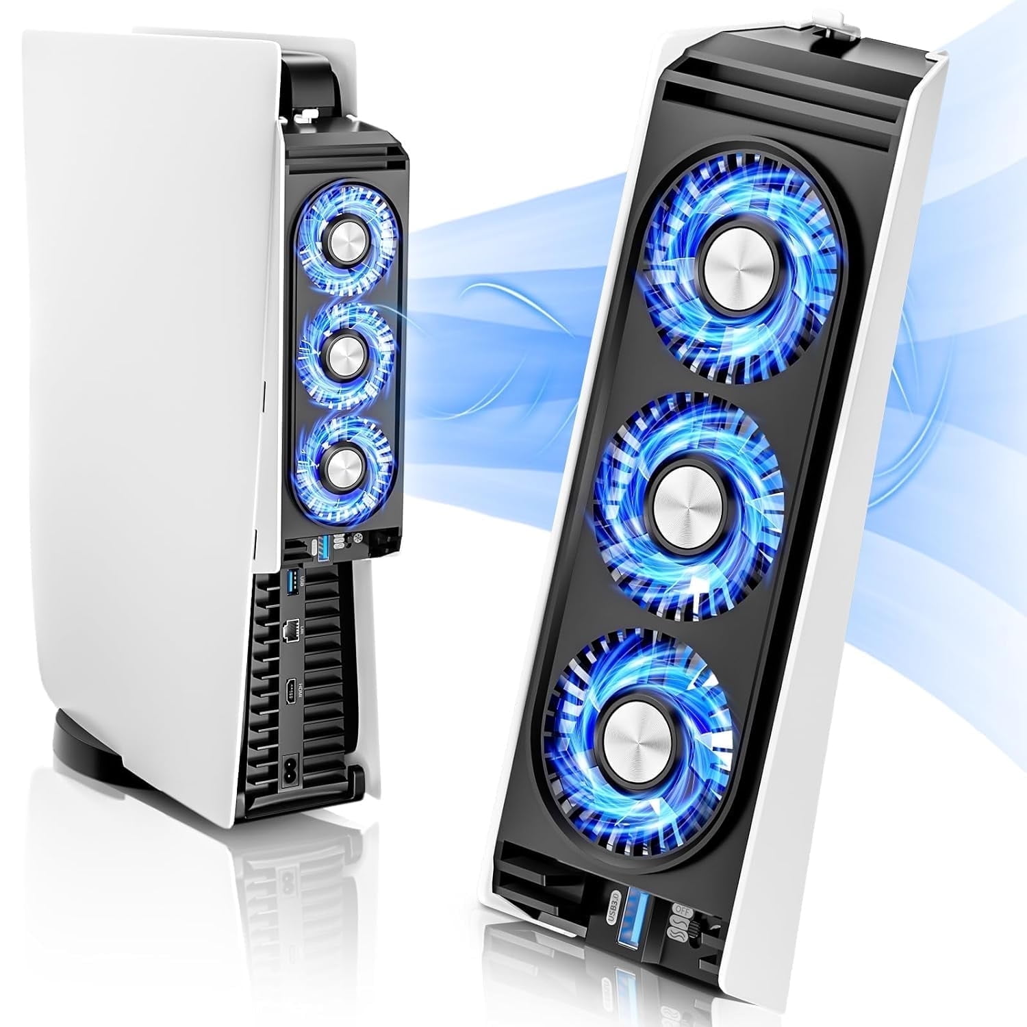 BRHE PS5 Cooling Fan with LED Light and 3 Quiet Fans (Black, 1 Pack) 9zfgt