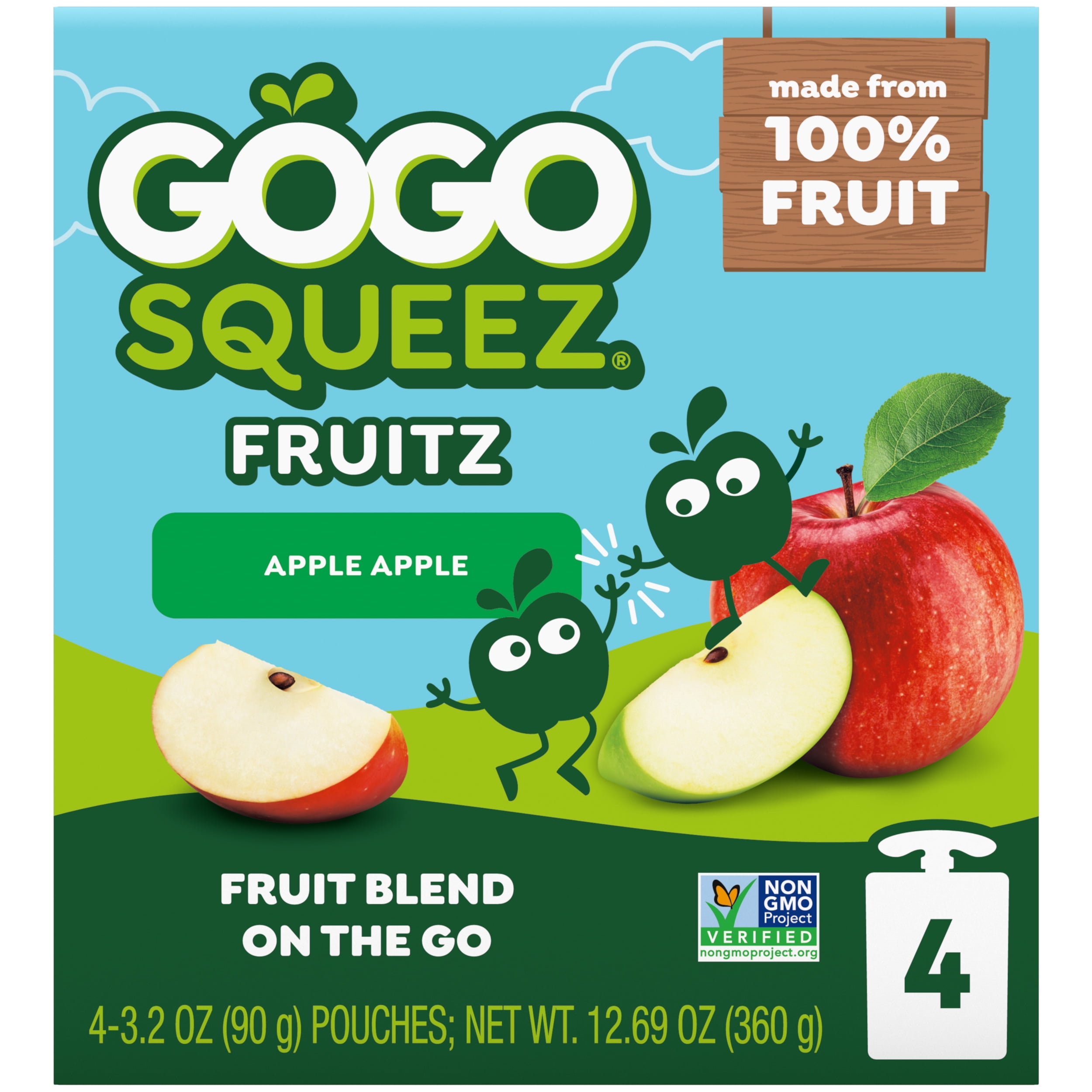 GoGo squeeZ Fruit Puree Applesauce Pouches, No Sugar Added, Healthy Snack (Apple, 4 Pack, 3.2 oz) x6263