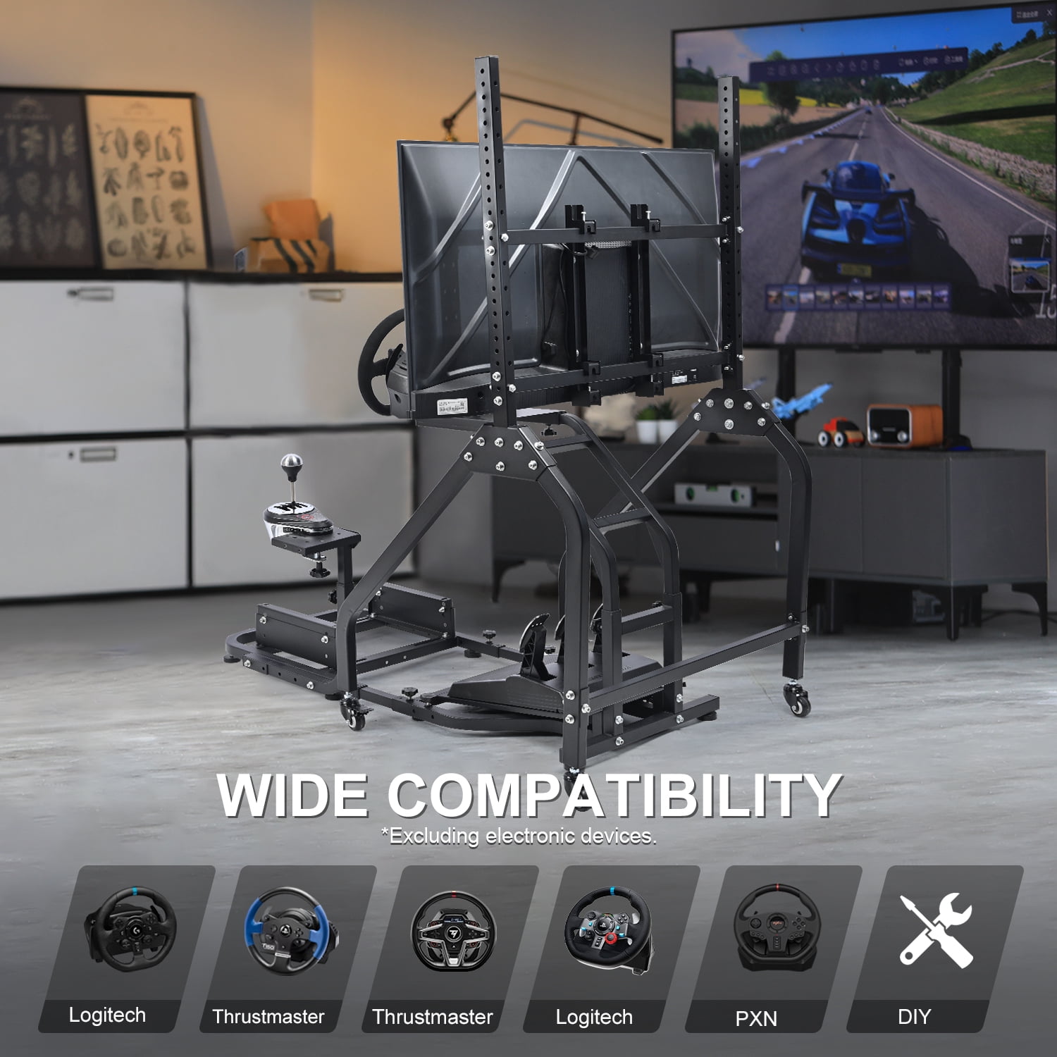 Marada Racing Simulator Cockpit with Single Monitor Mount (Black, 250 lb Capacity) f8cbe