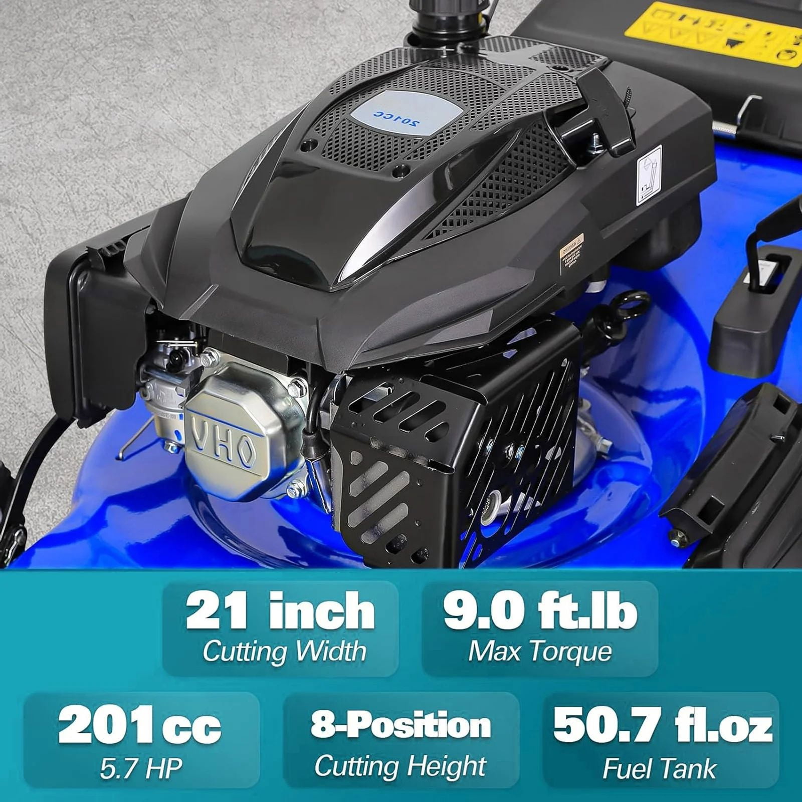 ANLIBATT 21-Inch Gas Push Lawn Mower (201cc 4-Cycle Engine, 3-in-1 Mulching & Bagging, Blue, 21 in) ji1d3