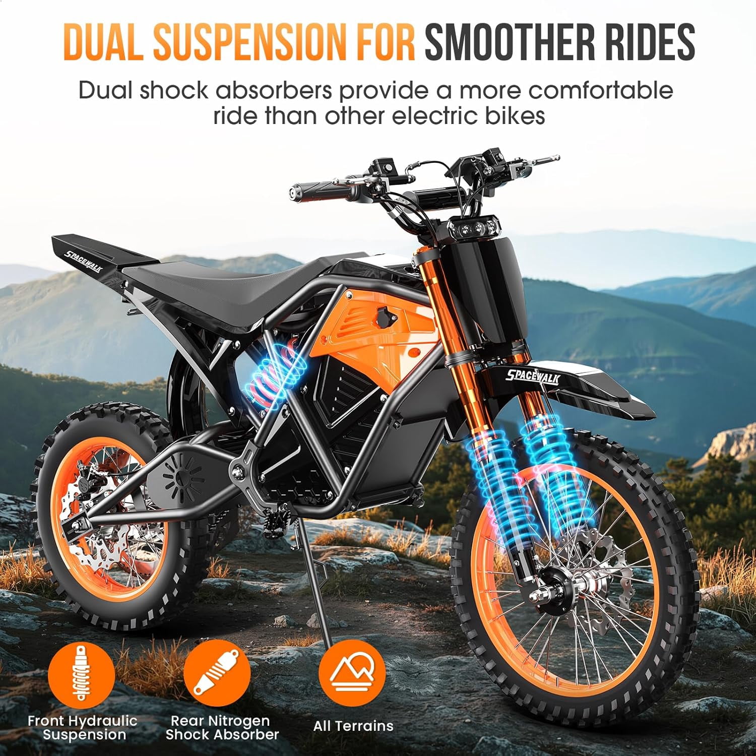 Spacewalk Electric Mountain Bike, 3000W Peak Motor Off-Road E-Bike, Full Suspension, Hydraulic Brakes (14 in Front/12 in Rear Fat Tires) ivpgz