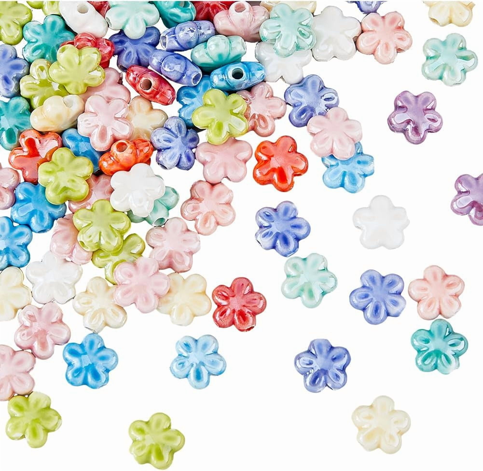 Hobbspring Ceramic Flower Beads for Jewelry Making, Handmade Porcelain Spacer Beads (Multicolor, 90 Pieces) vvdrj