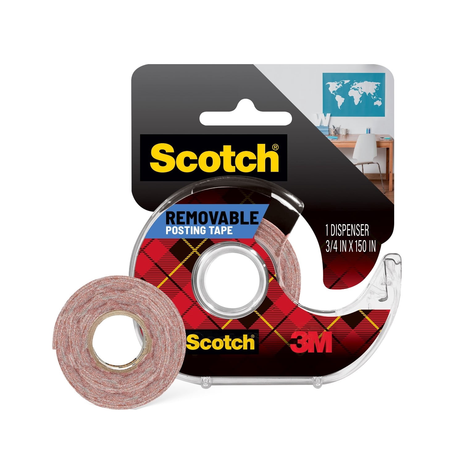 Scotch Removable Poster Tape, Double-Sided Adhesive for Lightweight Mounting (Clear, 0.75 in x 150 in) 6762w