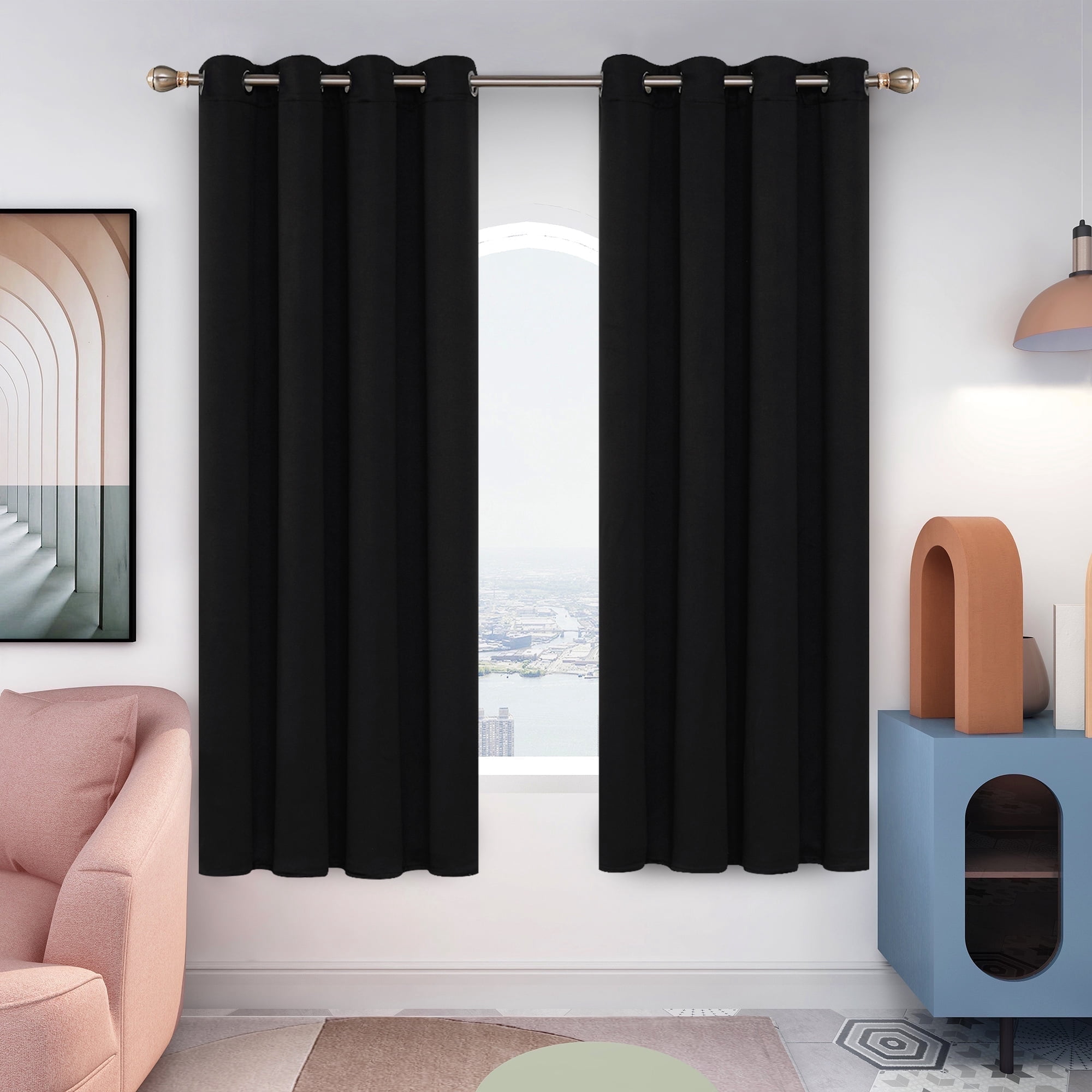 Deconovo Thermal Insulated Blackout Curtains, Grommet Room Darkening Drapes for Bedroom (Black, 52 in x 72 in, 2 Panels) 9sh0y