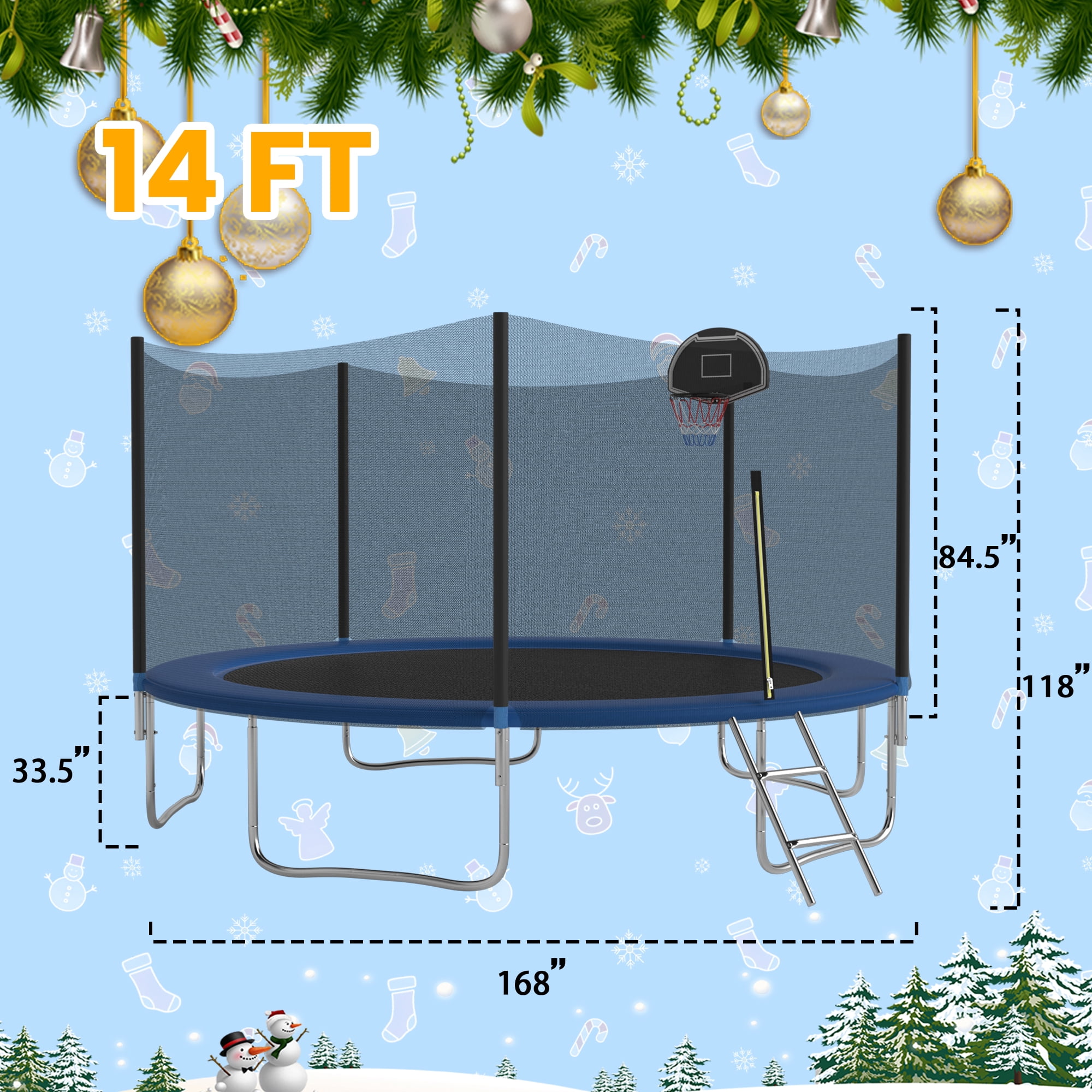 Shengchao Trade 14ft Outdoor Trampoline with Safety Enclosure Net and Basketball Hoop (Blue, 14ft) okcmf