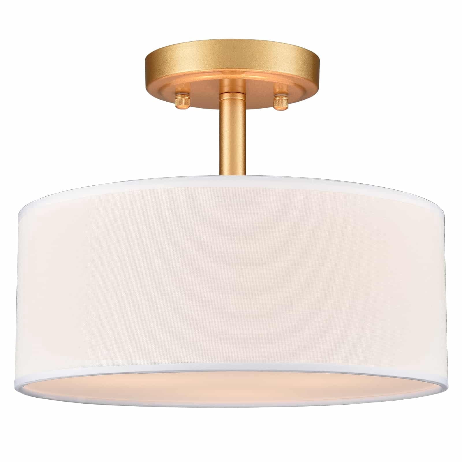 Claxy Modern Gold Flush Mount Ceiling Light Fixture with Beige Linen Drum Shade (11.81 in x 9.17 in) ahm55
