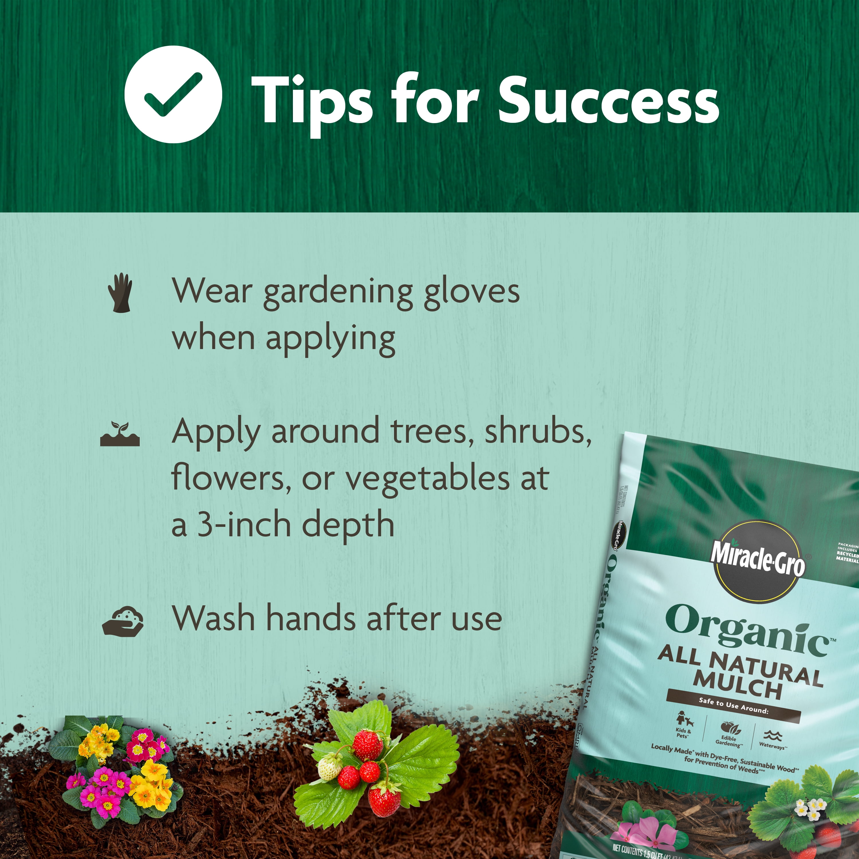 Miracle-Gro Organic All Natural Mulch for Gardening and Landscaping (Brown, 1.5 cu. ft.) 5f1uc