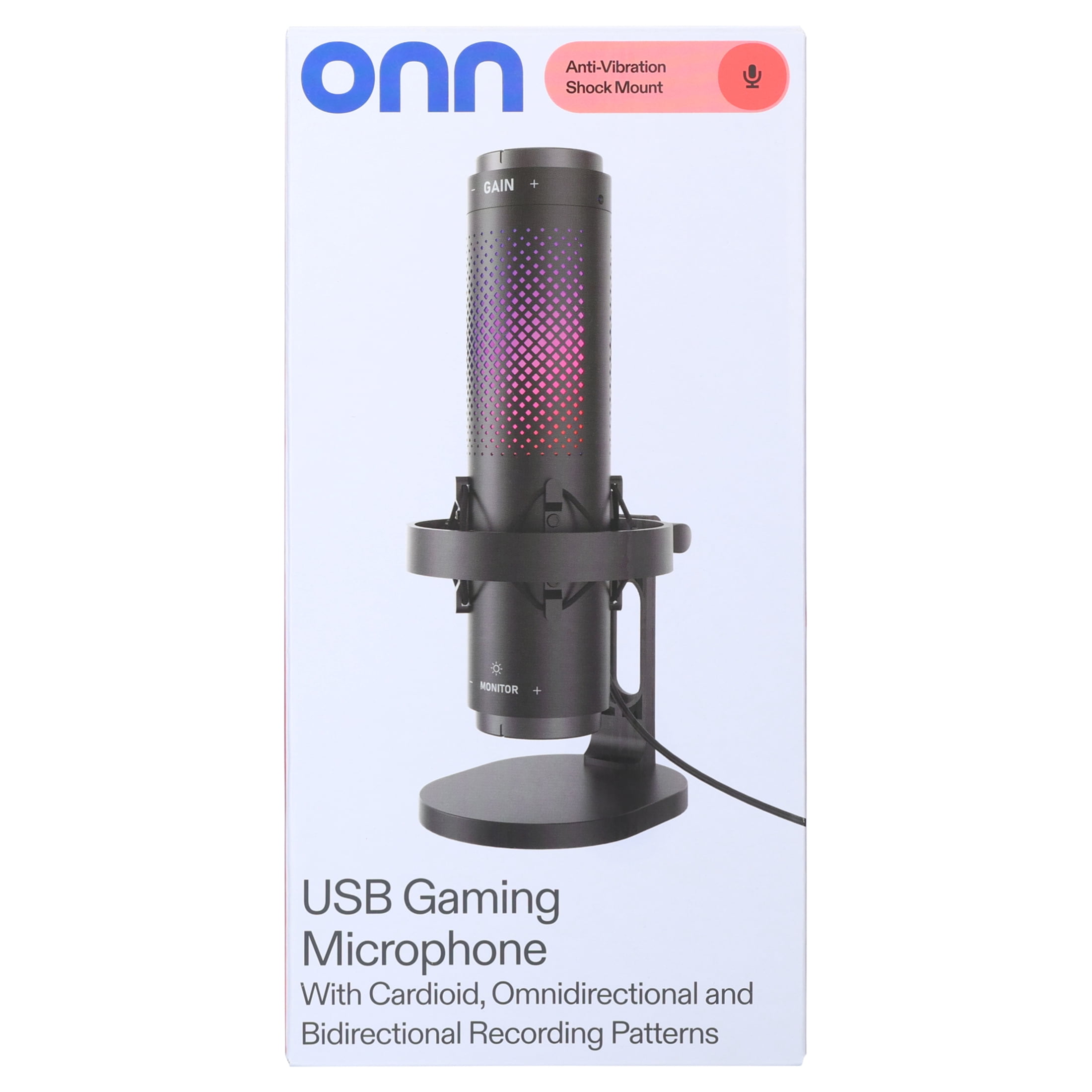 onn USB Tri-Pattern Gaming Microphone with Adjustable Volume and Mute Controls (Black) lhoe9