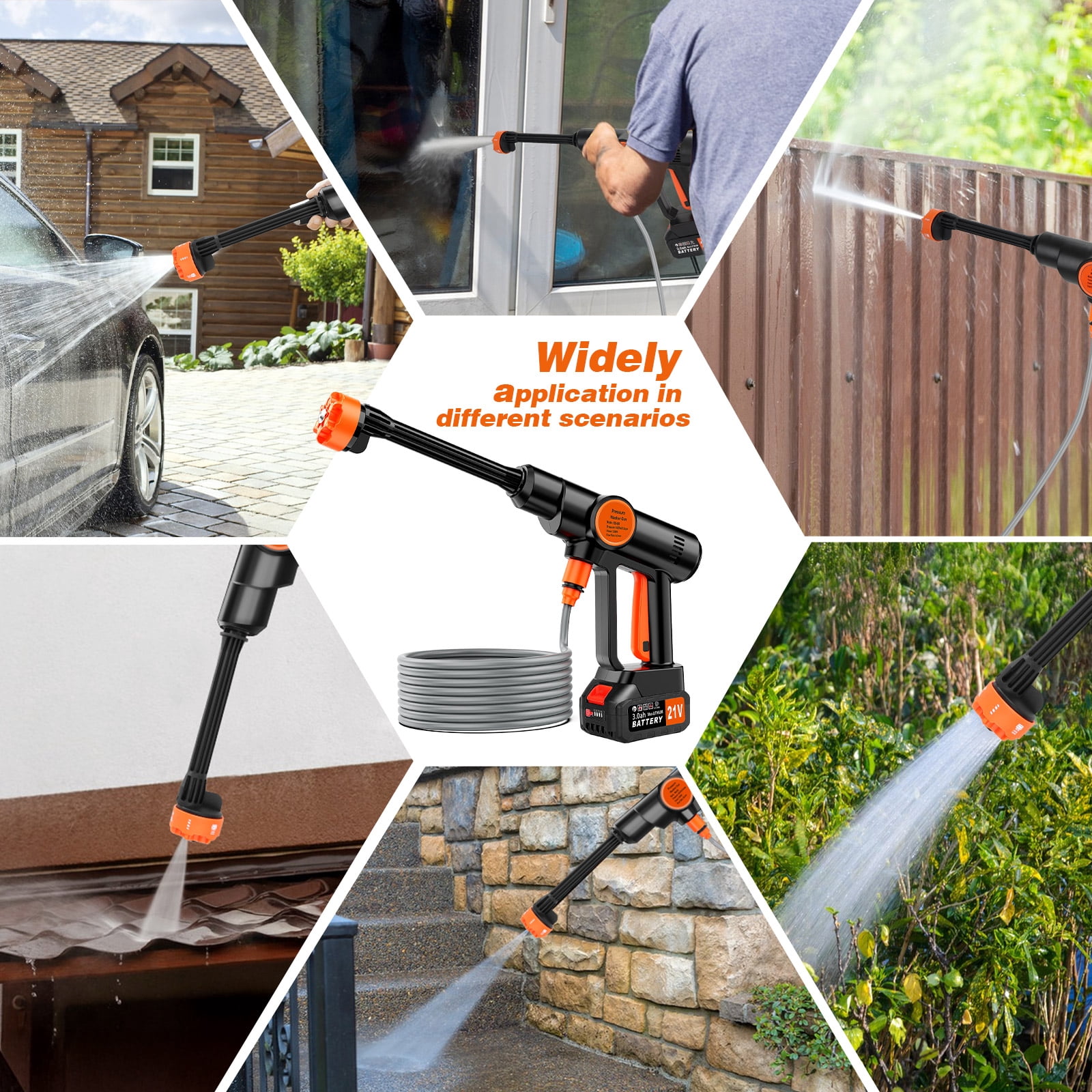 Tanbaby Cordless Pressure Washer, Portable Electric Power Cleaner with 2x 3000mAh Batteries, 6-in-1 Nozzle, 17ft Hose (Black, 4 lb) s6294