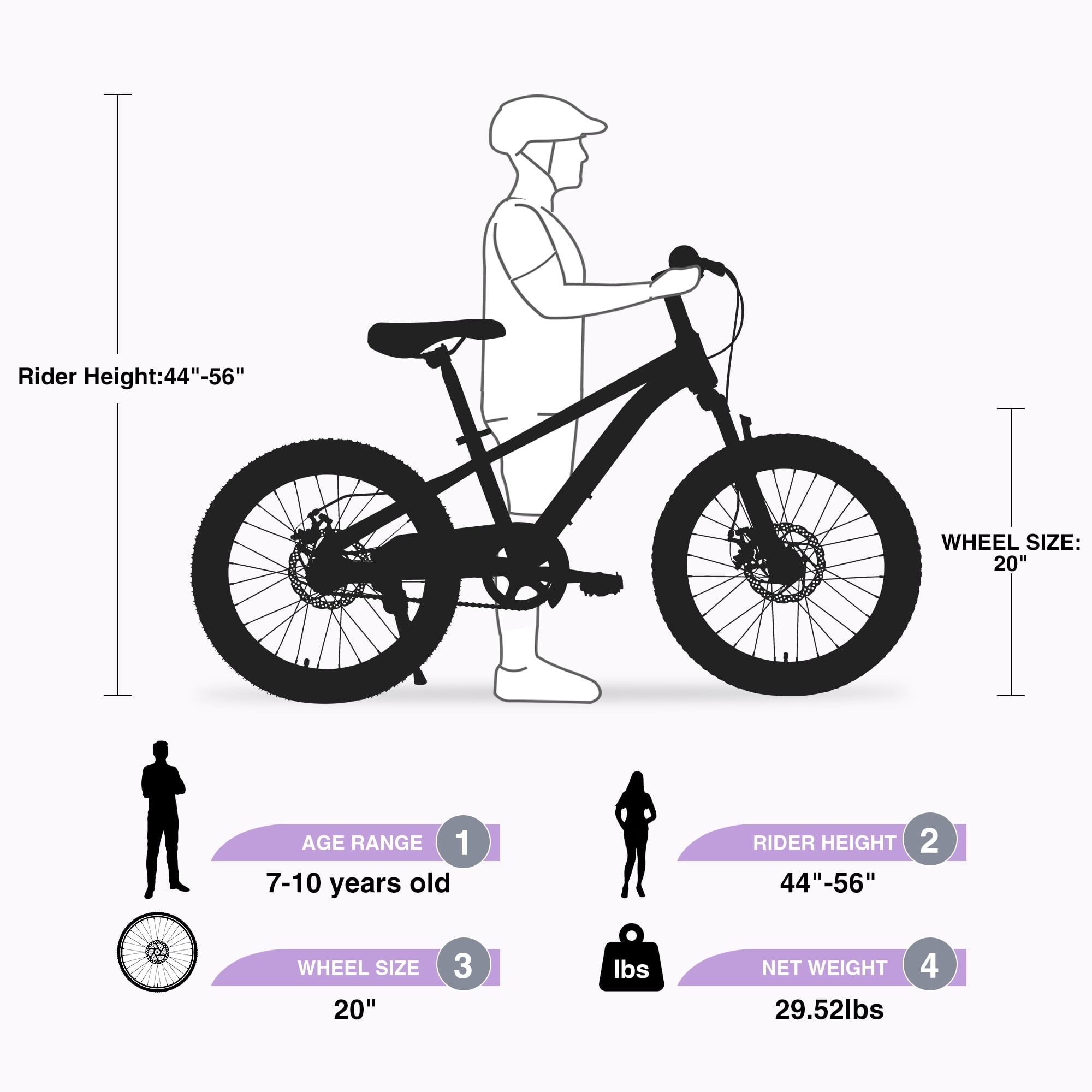 TheEshow Mountain Bike for Kids, Durable Steel Frame with Double Disc Brakes (Purple, 20 in) nghpw