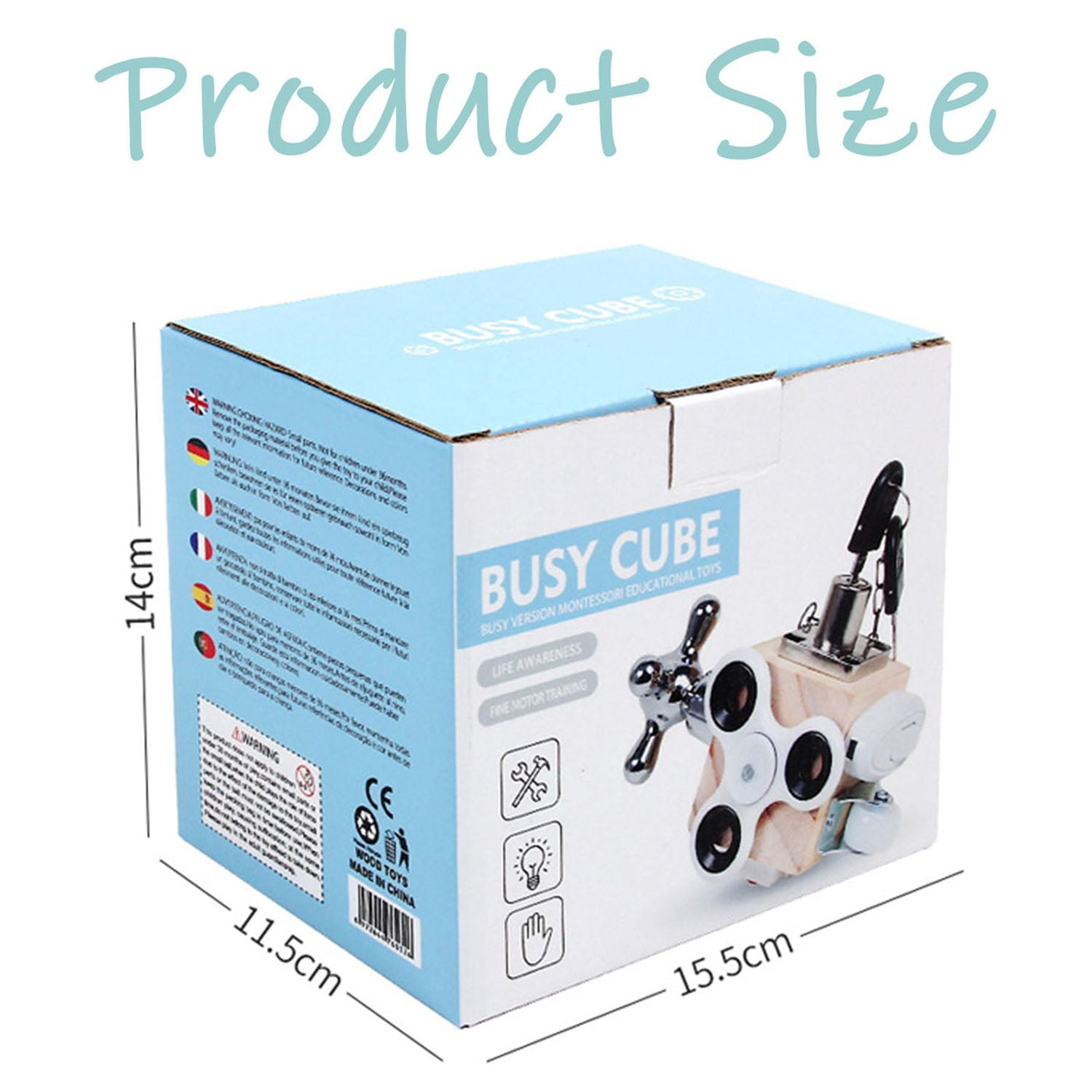 Sytle-Carry Montessori Busy Cube Sensory Activity Toy for Toddlers (Wooden, 1 Pack) e4xo9