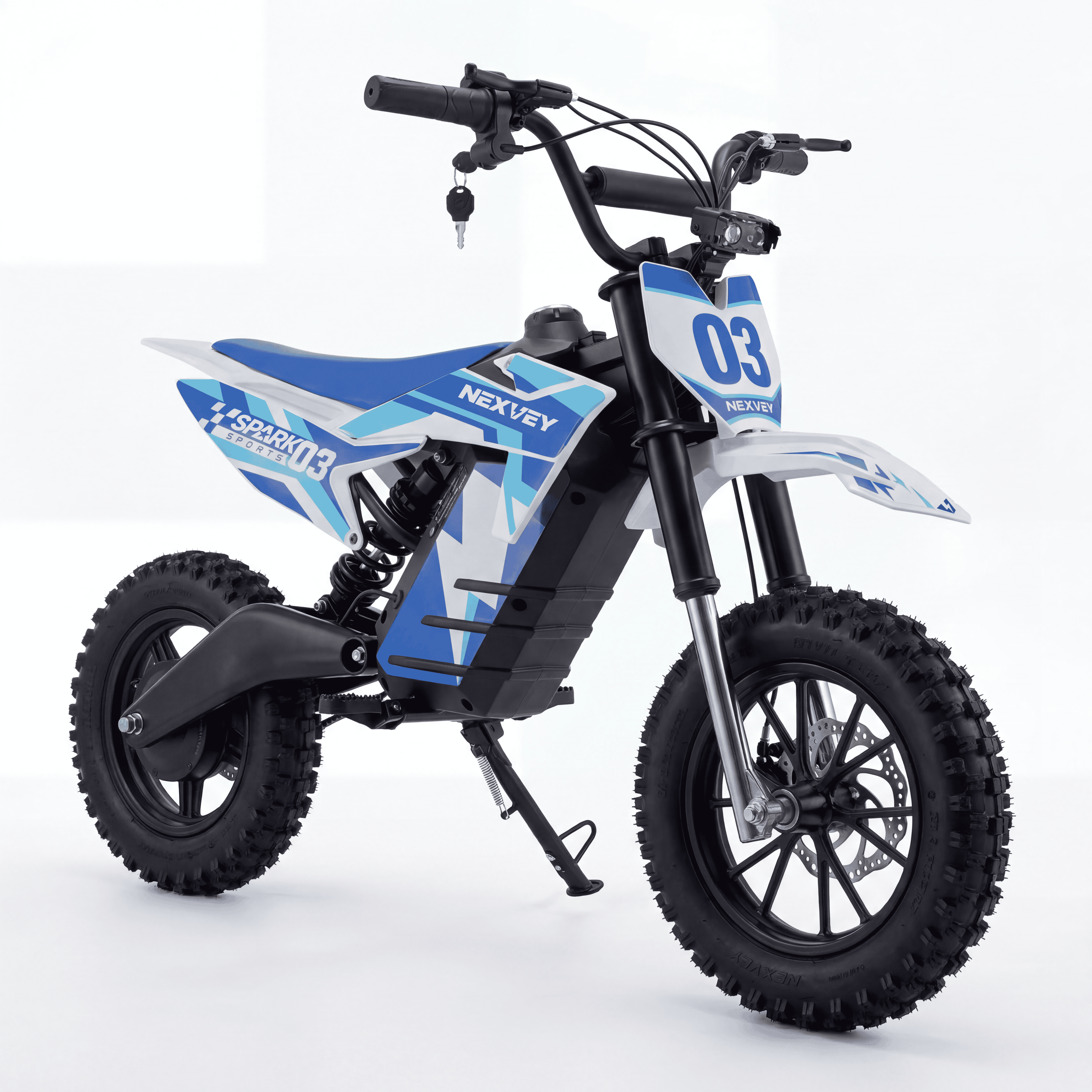NEXVEY Spark 03 Electric Dirt Bike for Kids, 1500W Off-Road Ebike with Dual Suspension (Blue, 14 in Tires) nomxy