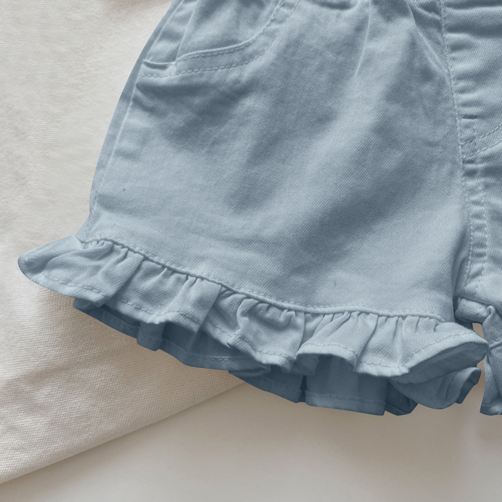Bovxnpu Toddler Girls Denim Shorts, Distressed Ripped Ruffle Shorts with Pockets and Elastic Waist (Blue, 6 Years) 1gilw