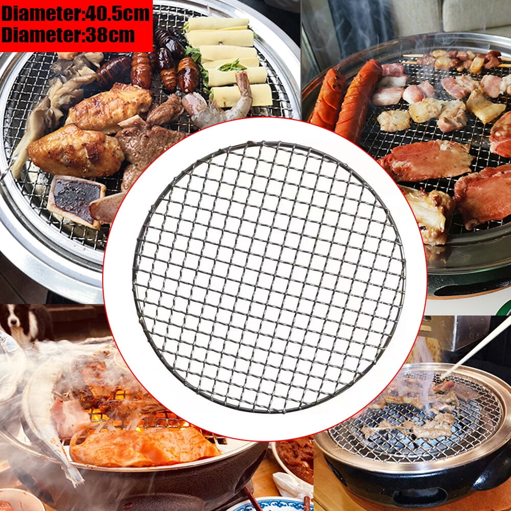 Oukaning LED 16 Inch Round Stainless Steel BBQ Grill Grate, Heavy-Duty 304 Food Grade Wire Rack for Charcoal Gas Grills and Fire Pits (16 in) saop3