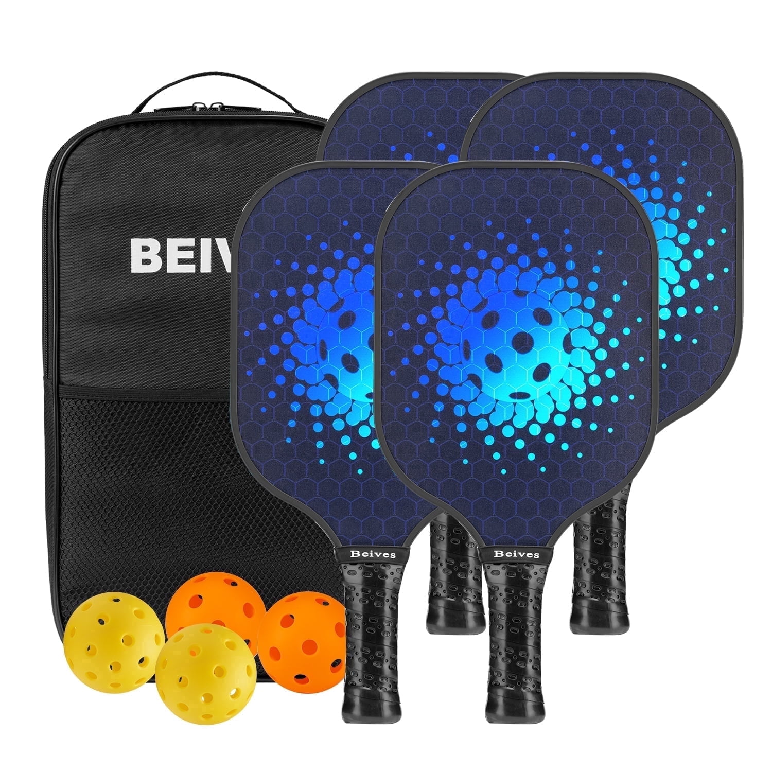 BEIVES Pickleball Paddle Set, Fiberglass Paddles with 4 Balls and Carry Bag (Blue, 4-Player Set) h3rho