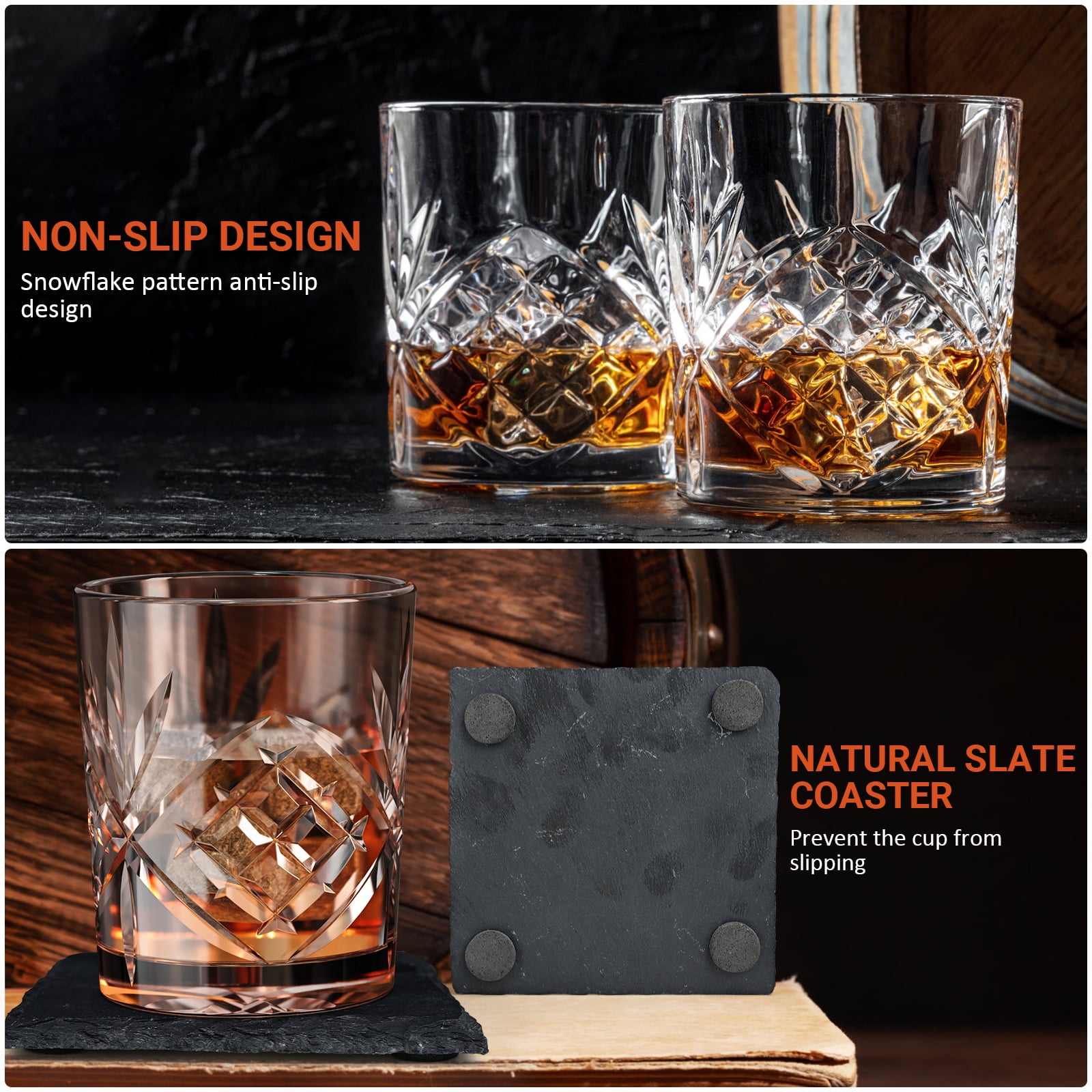 TINANA Whiskey Glass Set with Granite Chilling Stones and Wooden Gift Box (Clear, 12.3 fl oz) xbwu6