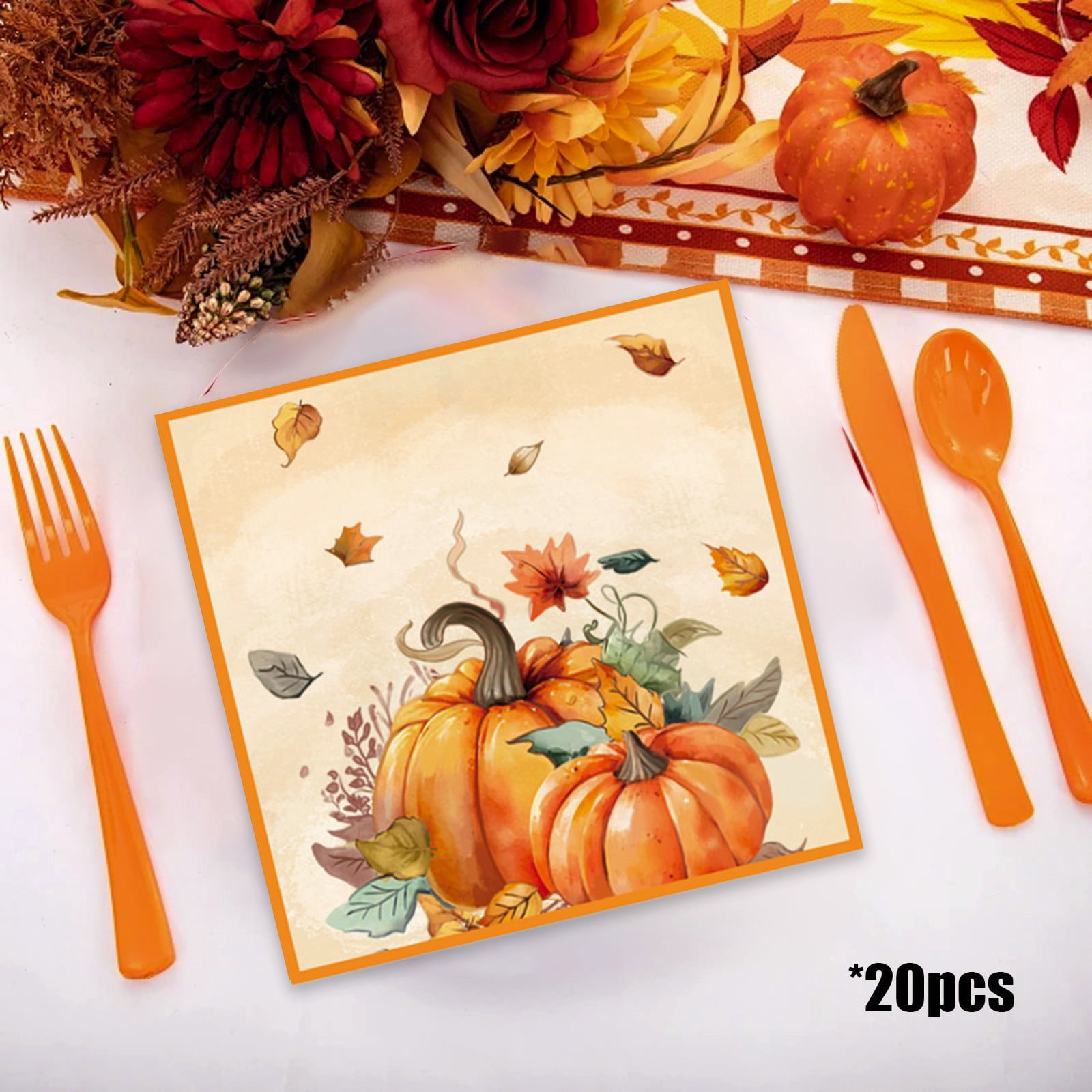 Kumdkd Thanksgiving Napkins Pumpkin Maple Fall Paper Decor (20 Pack, 13x13 in) mcqit