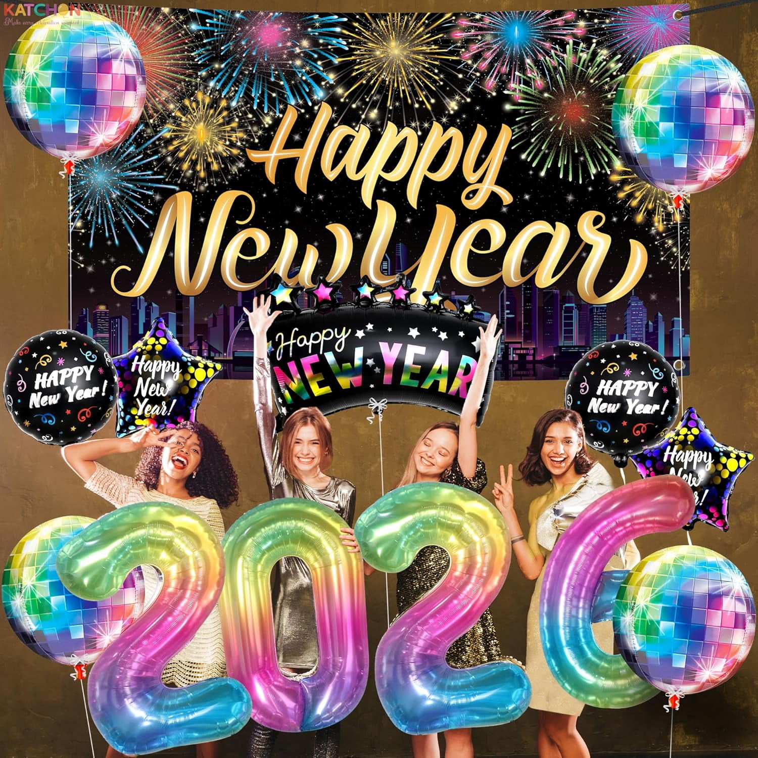 KatchOn New Year Eve Party Decorations 2026 Set (Rainbow, 72x44 in Banner) htngf