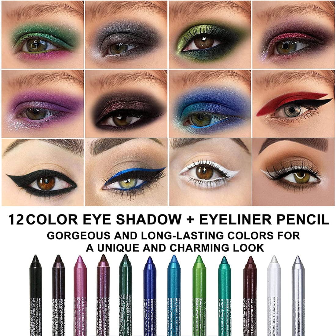 Livhil 12-Piece Colorful Eyeliner Pencil Set, Waterproof Gel Eye and Lip Liner Makeup (Multicolor, 12 Count) p9t73
