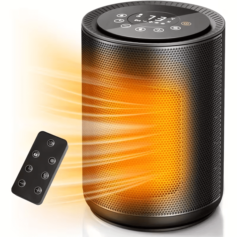 Auseo 1500W Ceramic Space Heater with Remote Control, LED Display, and Safety Features (Black) i2oo9