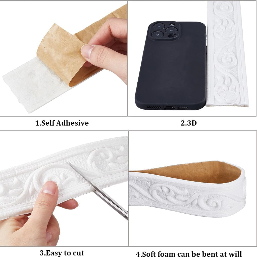 GLASSWINDS Flexible Peel and Stick Foam Molding Trim 3D Decorative Wall Border (White, 44.28 ft x 2 in) nave8