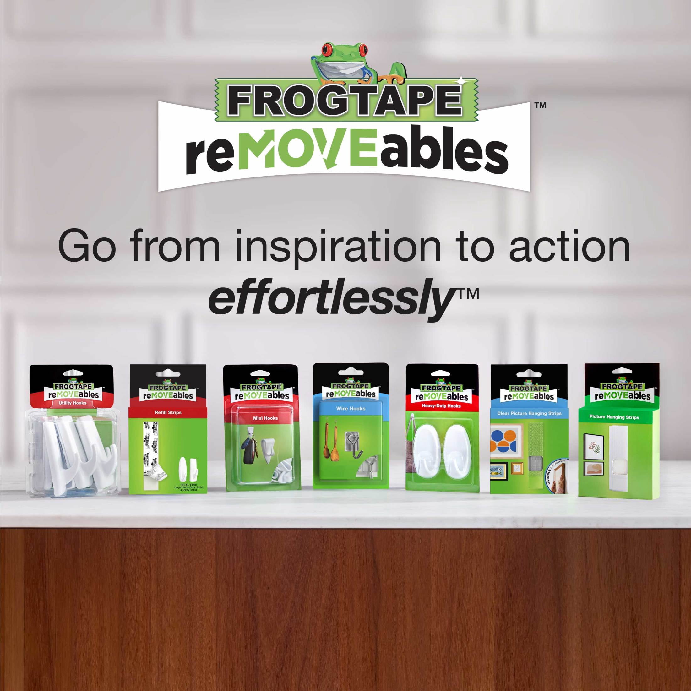 FrogTape reMOVEables Poster Strips, Damage-Free Mounting Adhesive for Wall Decor (White, 16 Count) np02k