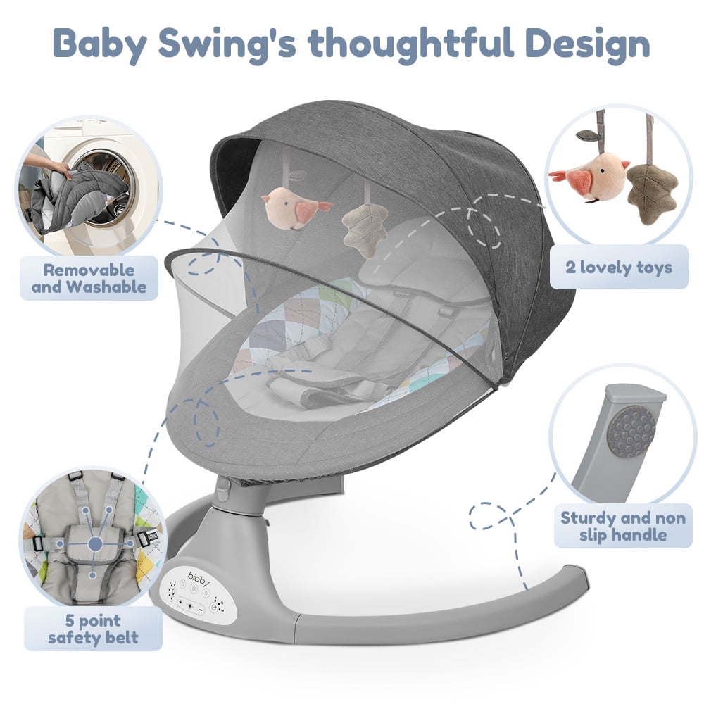 Caveen Electric Baby Swing Rocker with Bluetooth Music and Remote Control (Grey, 25.6 x 25.6 x 28.1 in) us43k
