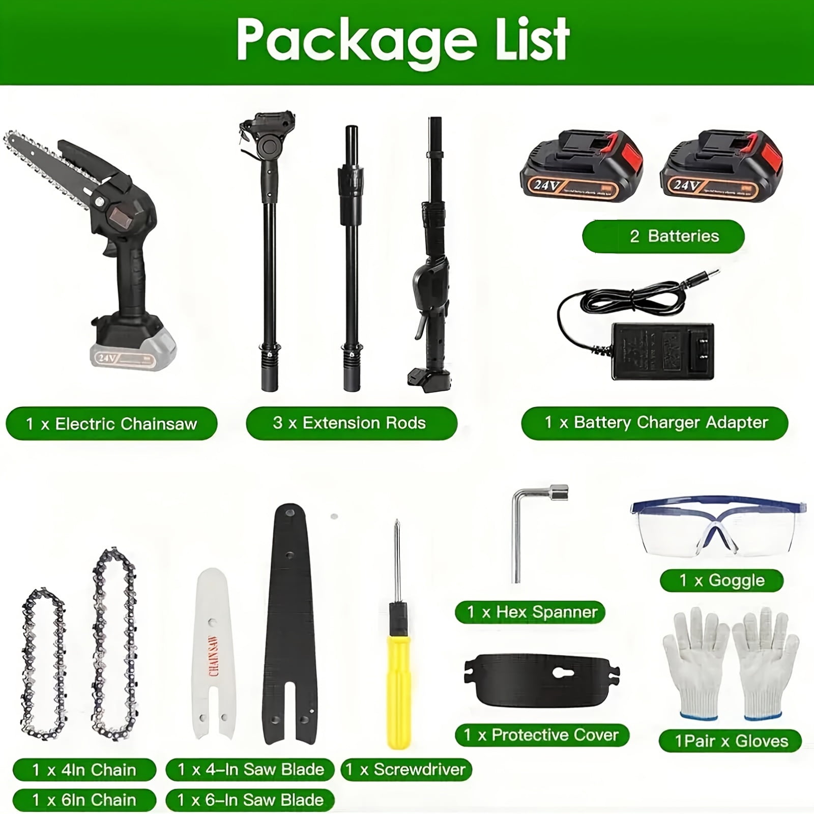BAOKALER 2-in-1 Cordless Pole Saw and Mini Chainsaw, Telescopic Tree Trimmer for Yard Maintenance (Black, 3.5 ft to 6 ft) sn3sp