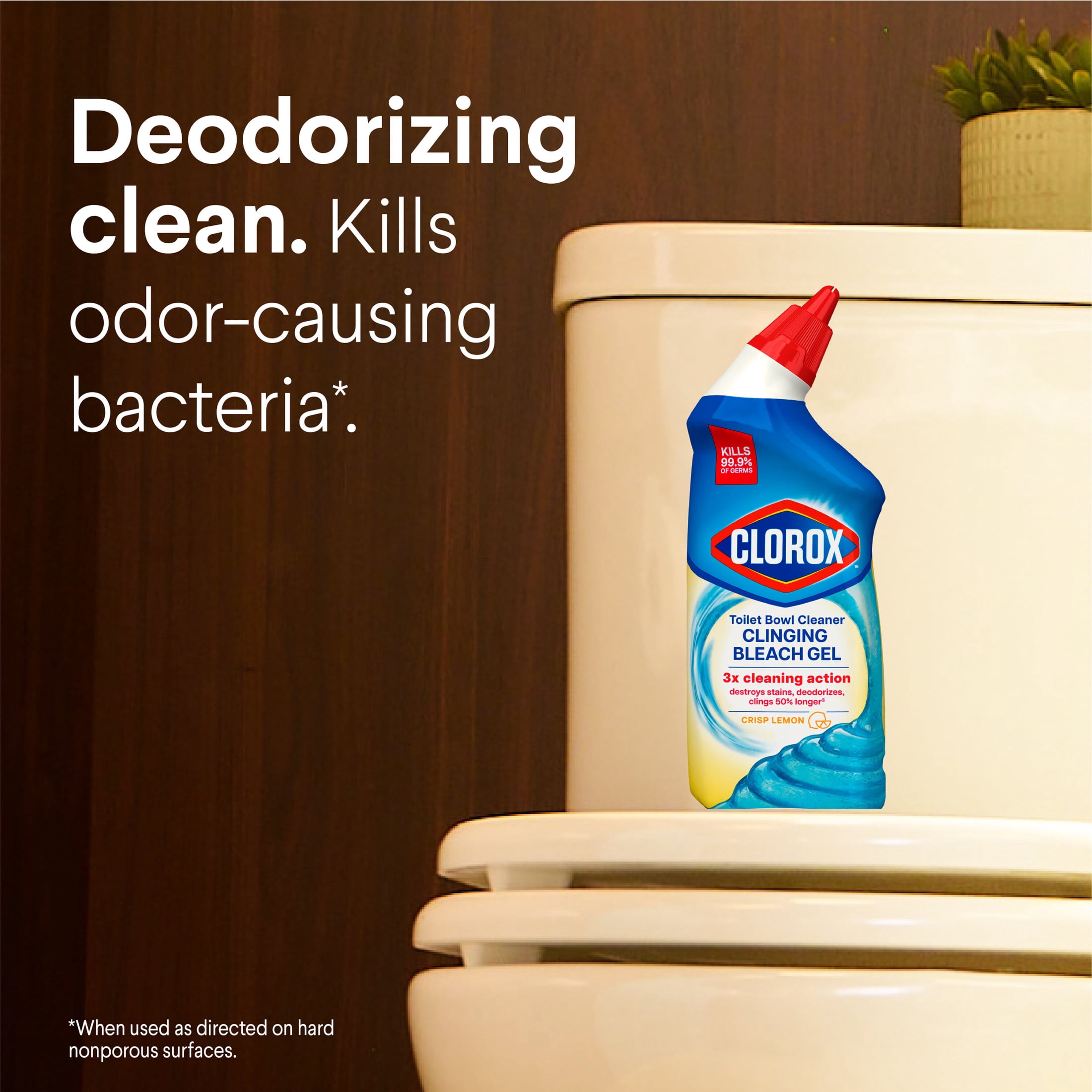 Clorox Toilet Bowl Cleaner Clinging Bleach Gel, Deep Cleaning & Deodorizing, Crisp Lemon (24 fl oz) 6svp3