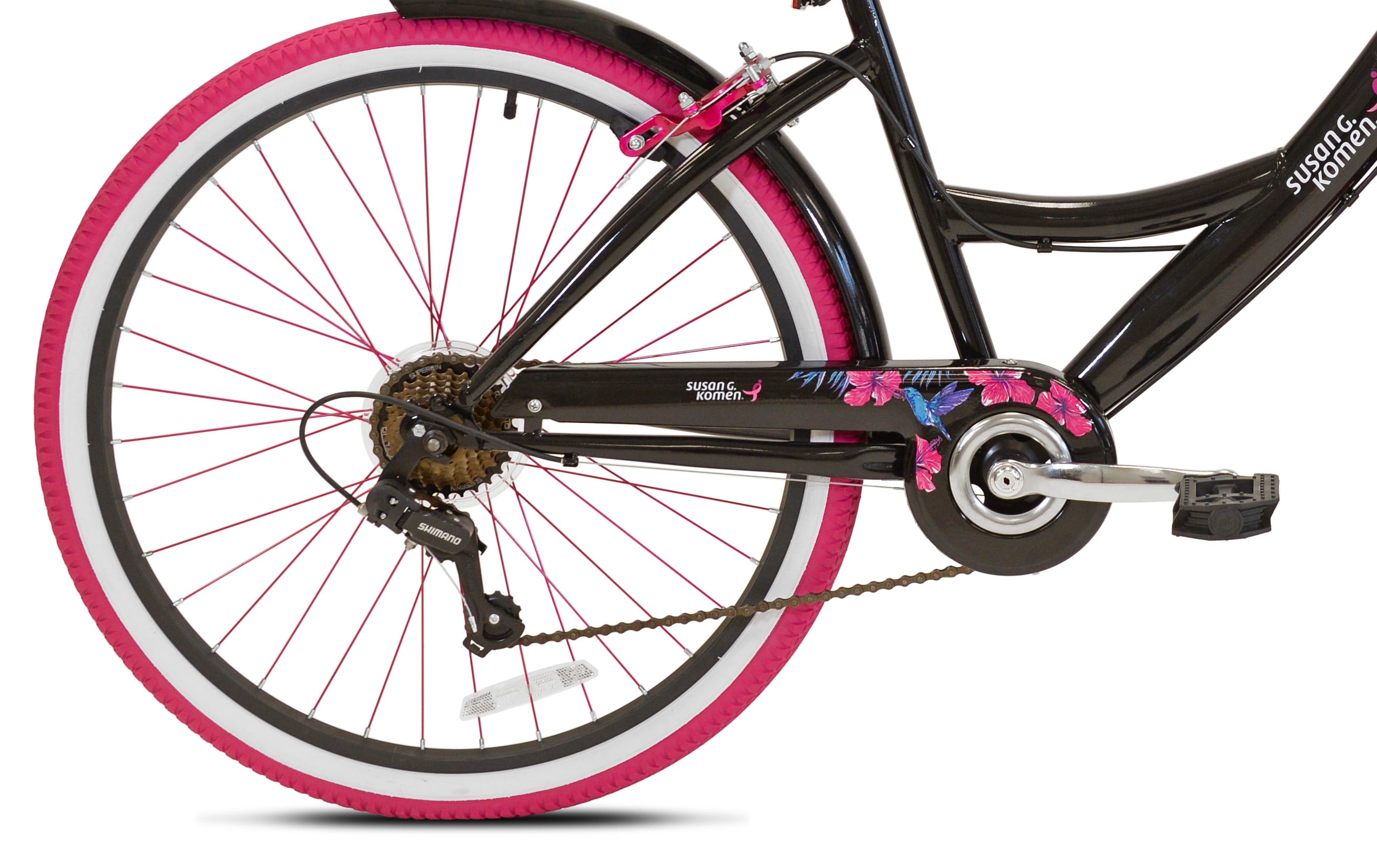 Kent Bicycles 26 in Susan G. Komen Cruiser Bike, Adult Comfort Bicycle with Basket (Black and Pink, 26 in) s81hx
