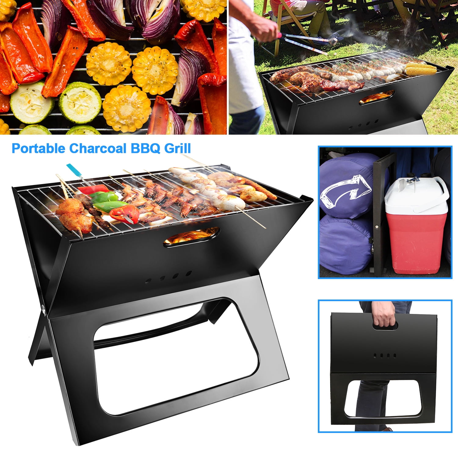 Imountek Portable Charcoal Grill, Foldable Outdoor Barbecue for Camping and Tailgating (Black, 17.1 x 11 x 14.8 in) 6effy