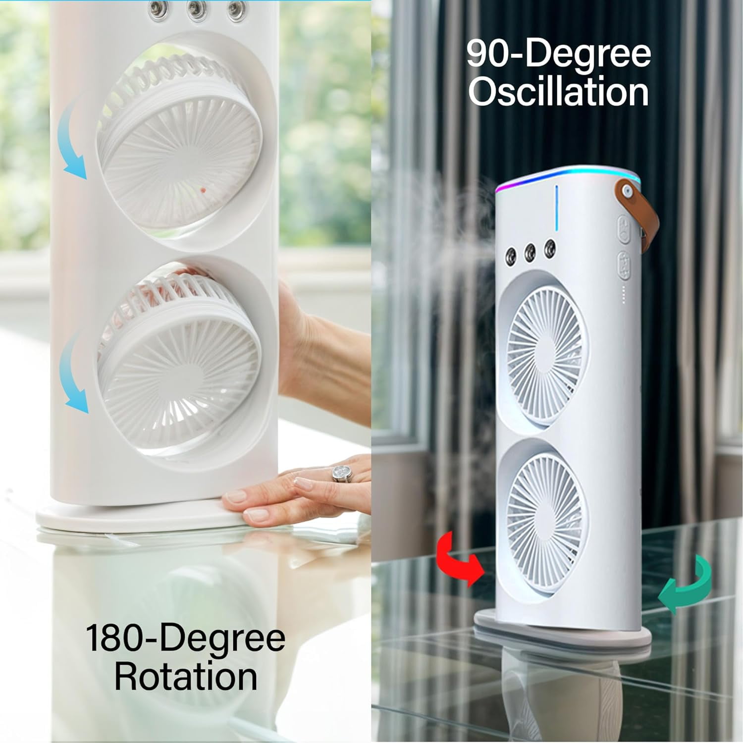 Bell + Howell Aqua Air Misting Fan Portable Rechargeable Cooling Fan (White, 1 Unit) 96ezi