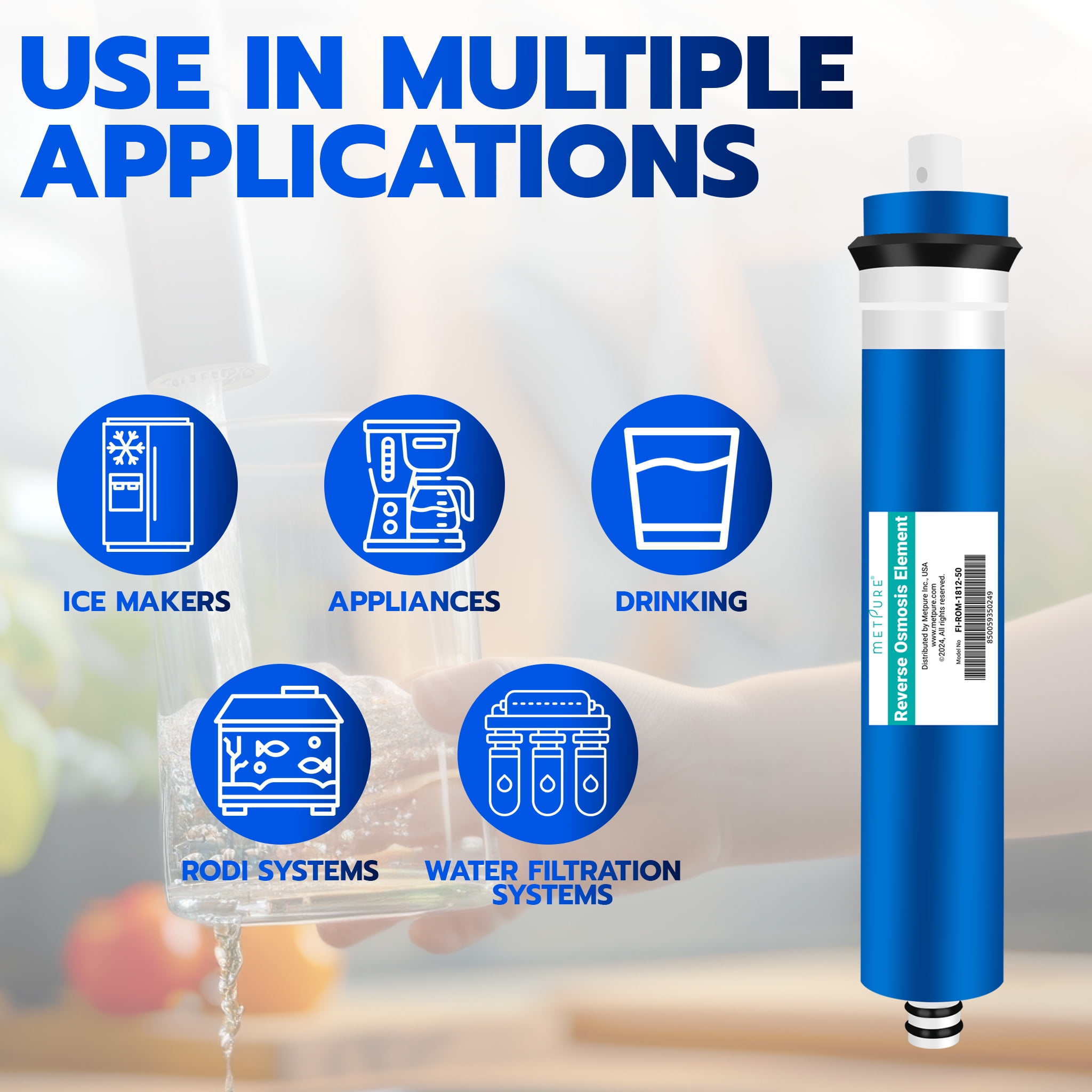 Metpure Reverse Osmosis Membrane Filter 50 GPD High-Efficiency Replacement (11.75 in x 1.75 in) ejs63