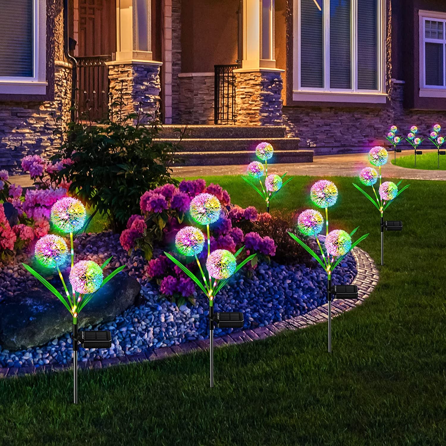 Rirool Solar Dandelion Lights, 36 LED Colorful Outdoor Garden Decor, Weather-Resistant Pathway Lighting (Green, 2 Pack) 2kug8