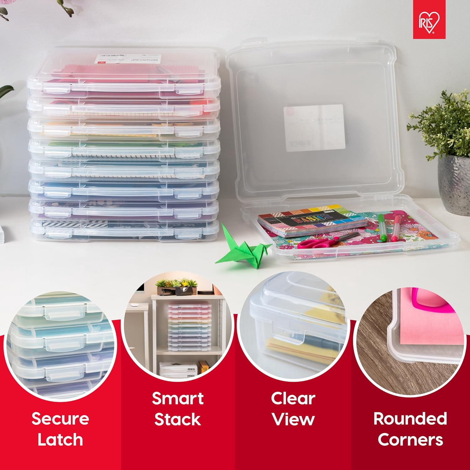 IRIS USA Board Game and Craft Storage Box with Snap-Tight Latch Lid (Clear, 4 Pack) nfuvs