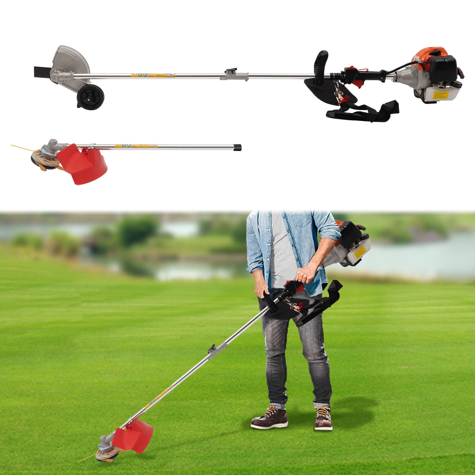 Miumaeov Gas-Powered Weed Eater, Brush Cutter and Lawn Edger with Dual Blade Heads (Red, 33cc) idyqp