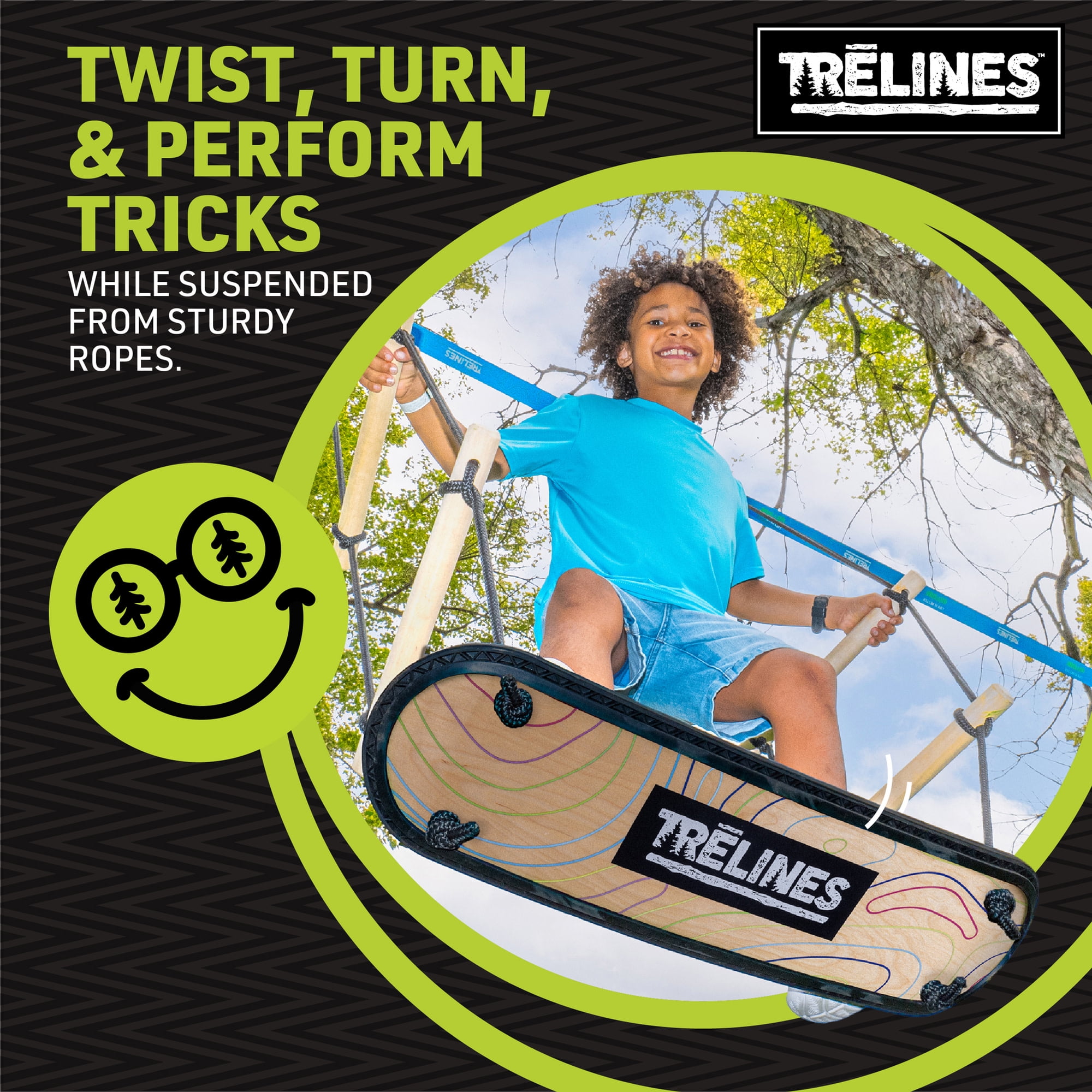 Trelines Treboard Surfin' Swing Skateboard Inspired Outdoor Deck (Natural Wood, 250 lb Capacity) bbxn7