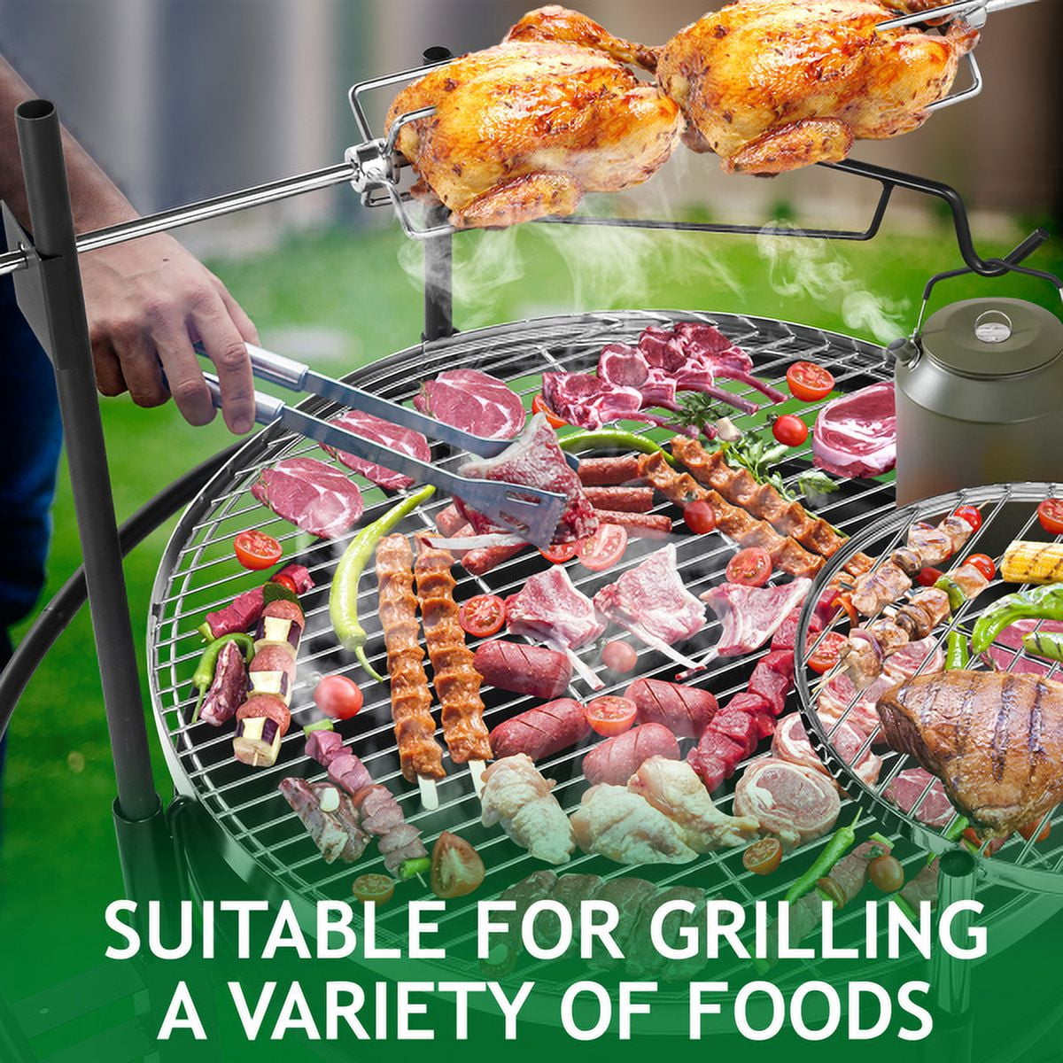 Taimu TM Round Charcoal Grill for Outdoor Cooking and Smoking (Black, 33.5 in x 33.5 in x 42.5 in) e3a2f