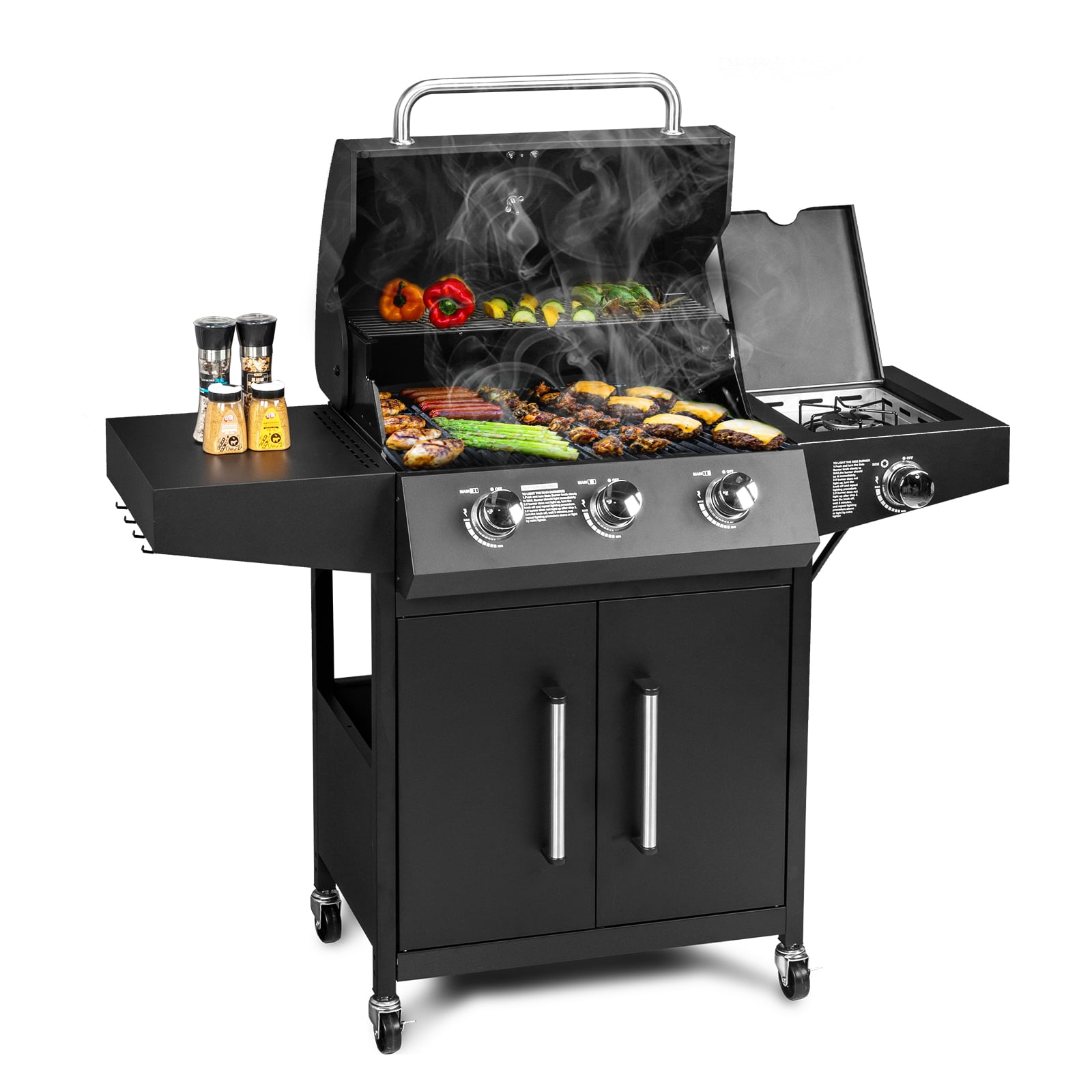 OverPatio Propane Gas BBQ Grill (Black, 3+1 Burners, 53 in) dsg3e
