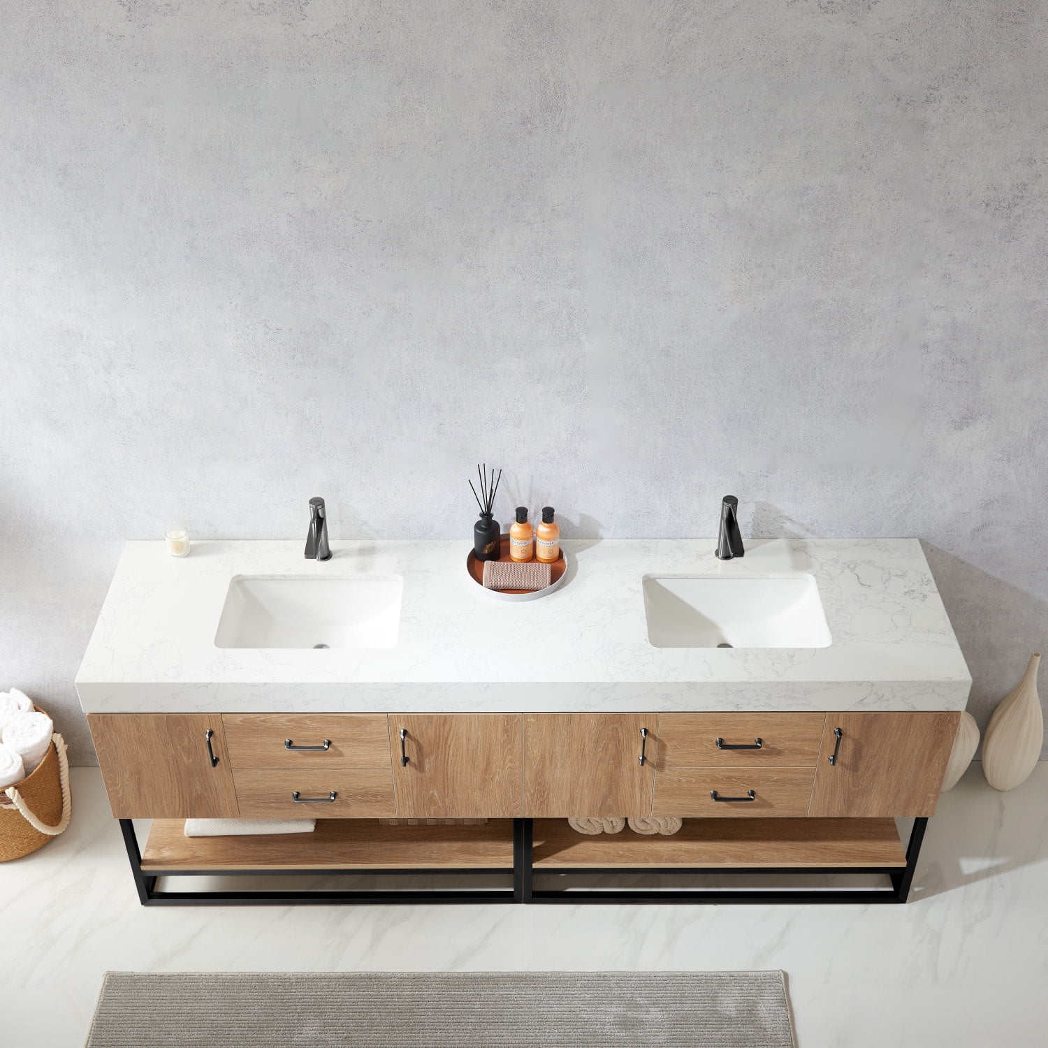 Vinnova Alistair 84 in Free Standing Double Basin Vanity Set (Black, 84 in) rm730