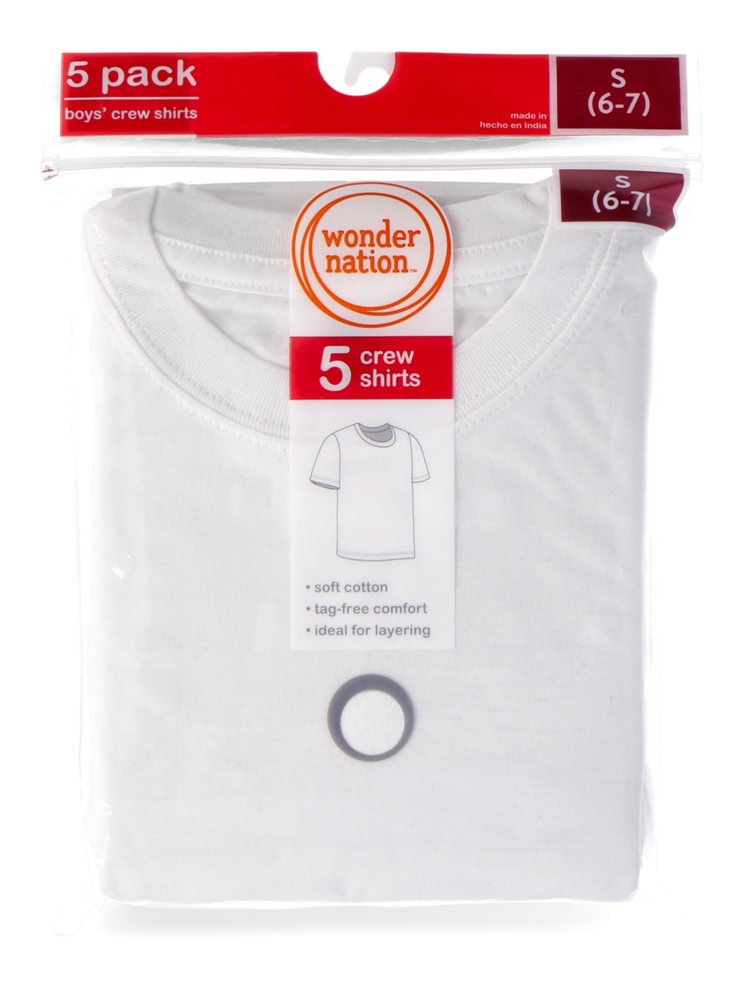 Wonder Nation Boys Cotton Crewneck Undershirt (White, 5-Pack) cjpdh