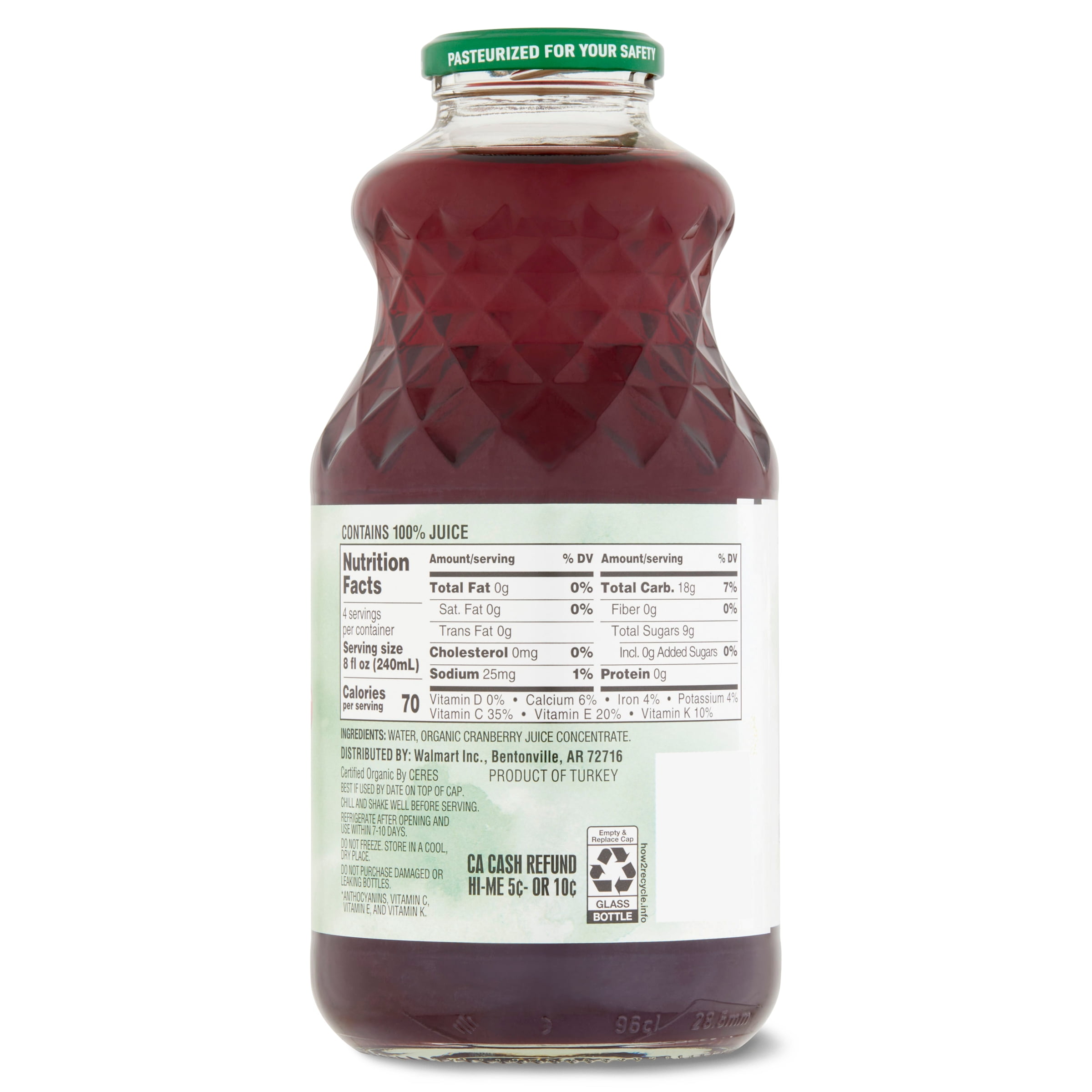 Great Value Organic Cranberry Juice (100% Juice, 32 fl oz) 46wi2
