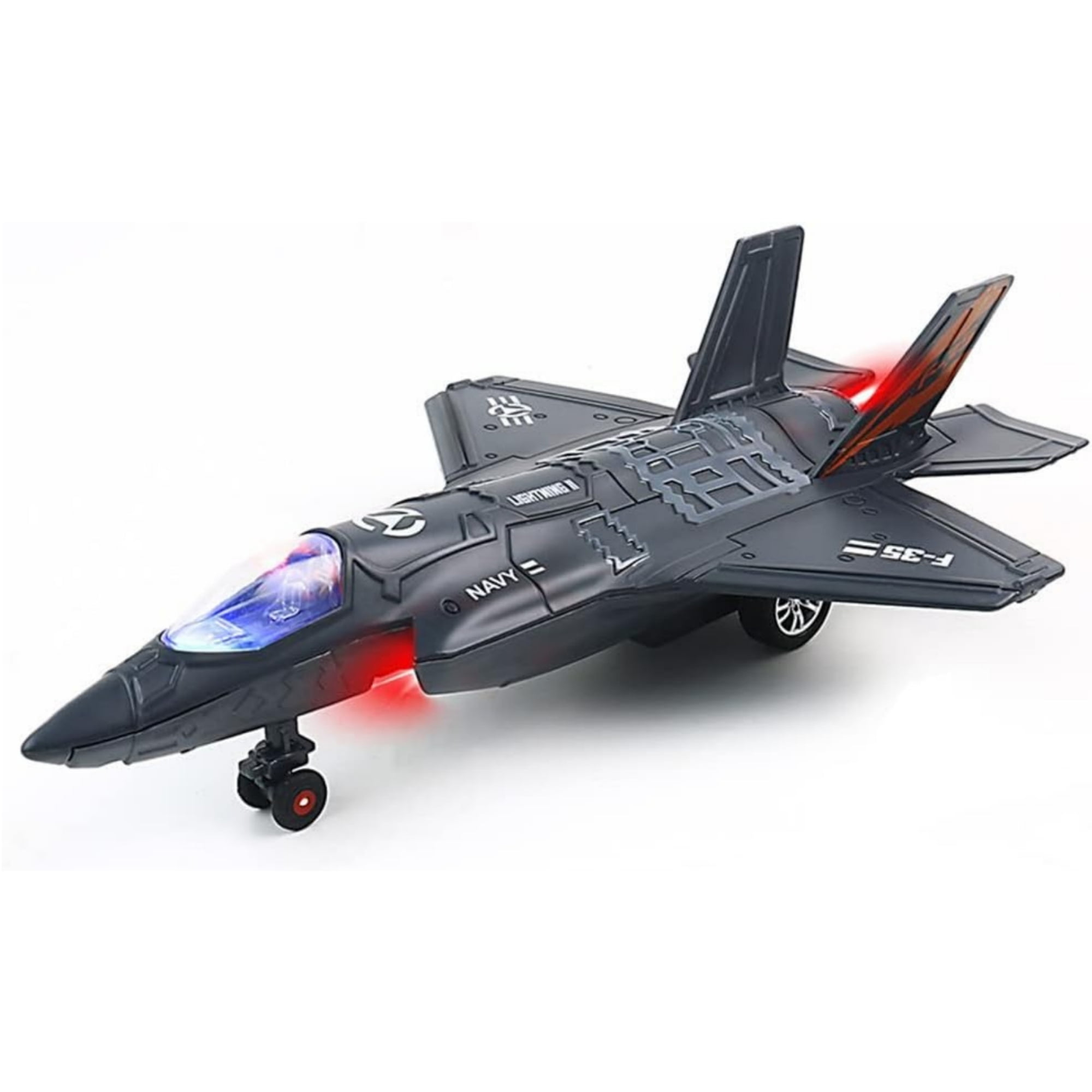 Ludolm F35 Fighter Jet Toy Diecast Metal Airplane Model with Lights and Sound (Blue, 8.5 in) pxq8p