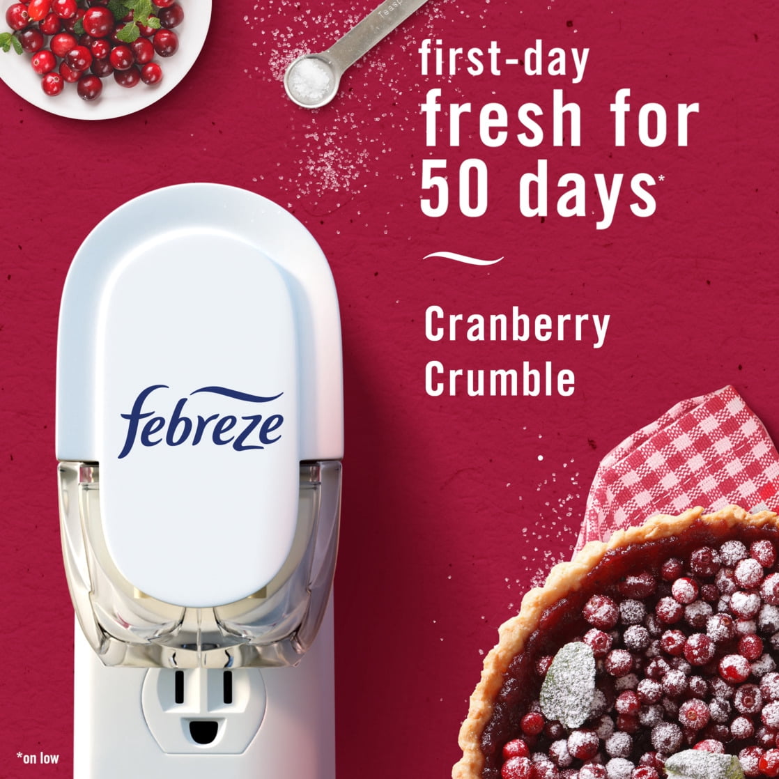 Febreze Fade Defy PLUG Air Freshener Scented Oil Refill, Cranberry Crumble, (2 Refills) gku0s