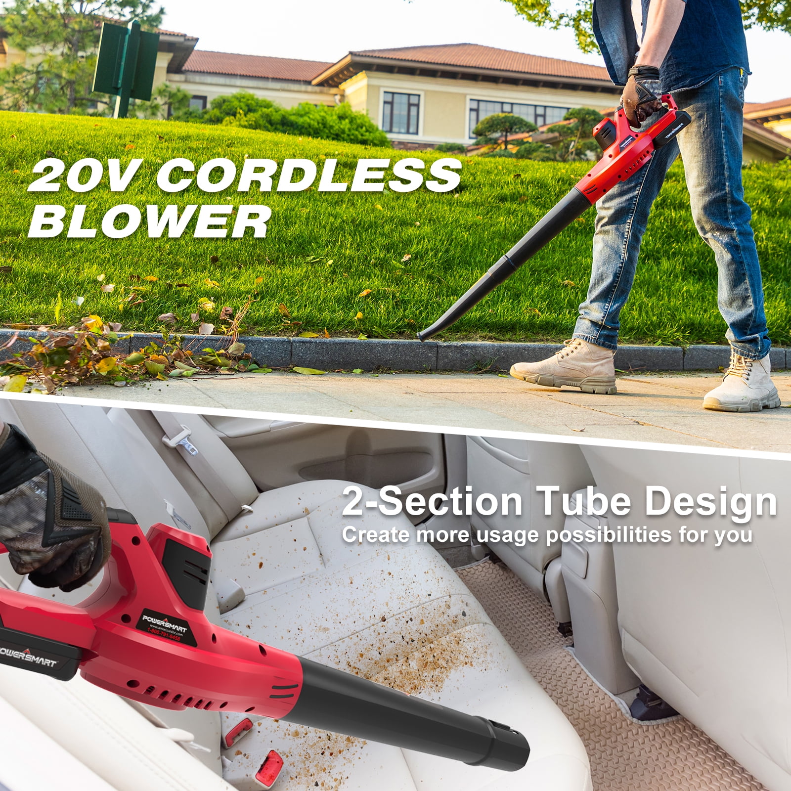 PowerSmart 20V Cordless Handheld Leaf Blower with Two 2.0Ah Batteries and Charger (117 MPH, 6.4 lb) hyxtq