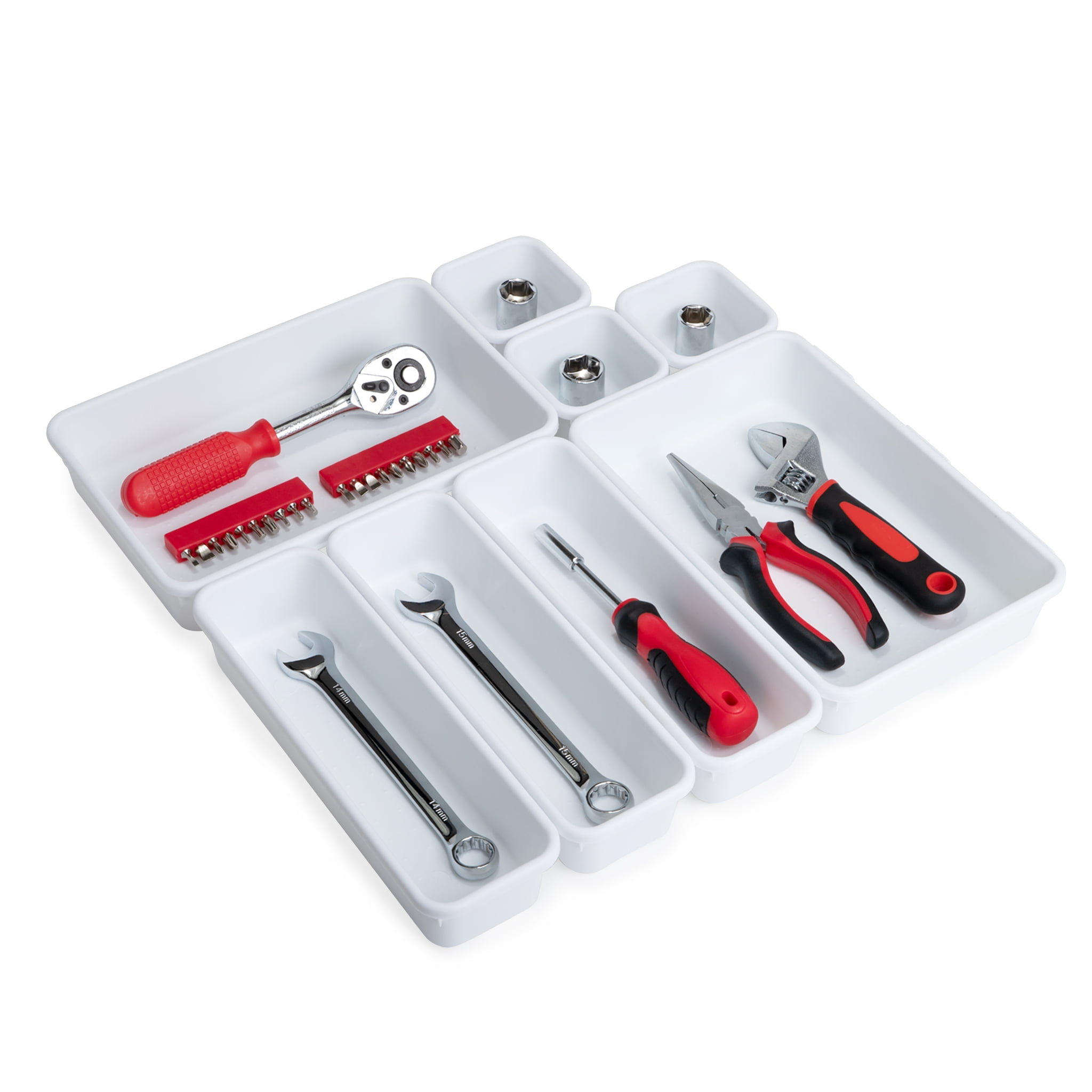 Smart Design 8-Piece Interlocking Drawer Organizer Set (White, 8-Piece) tynez
