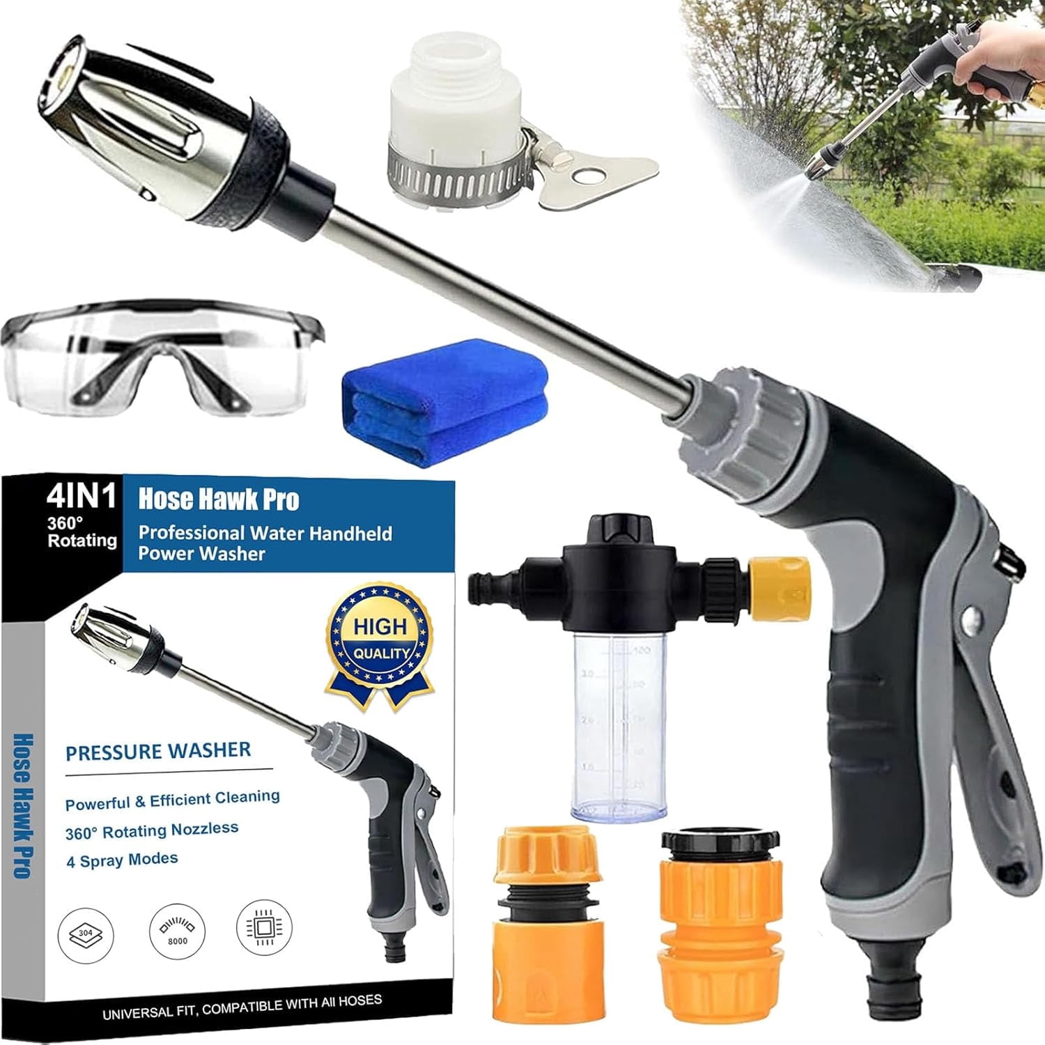 Stgrgfhy Handheld Pressure Washer, High-Pressure Cleaning Wand with 360° Rotating Nozzle and Foam Tank (Black, 1 Pack) 4j5k3