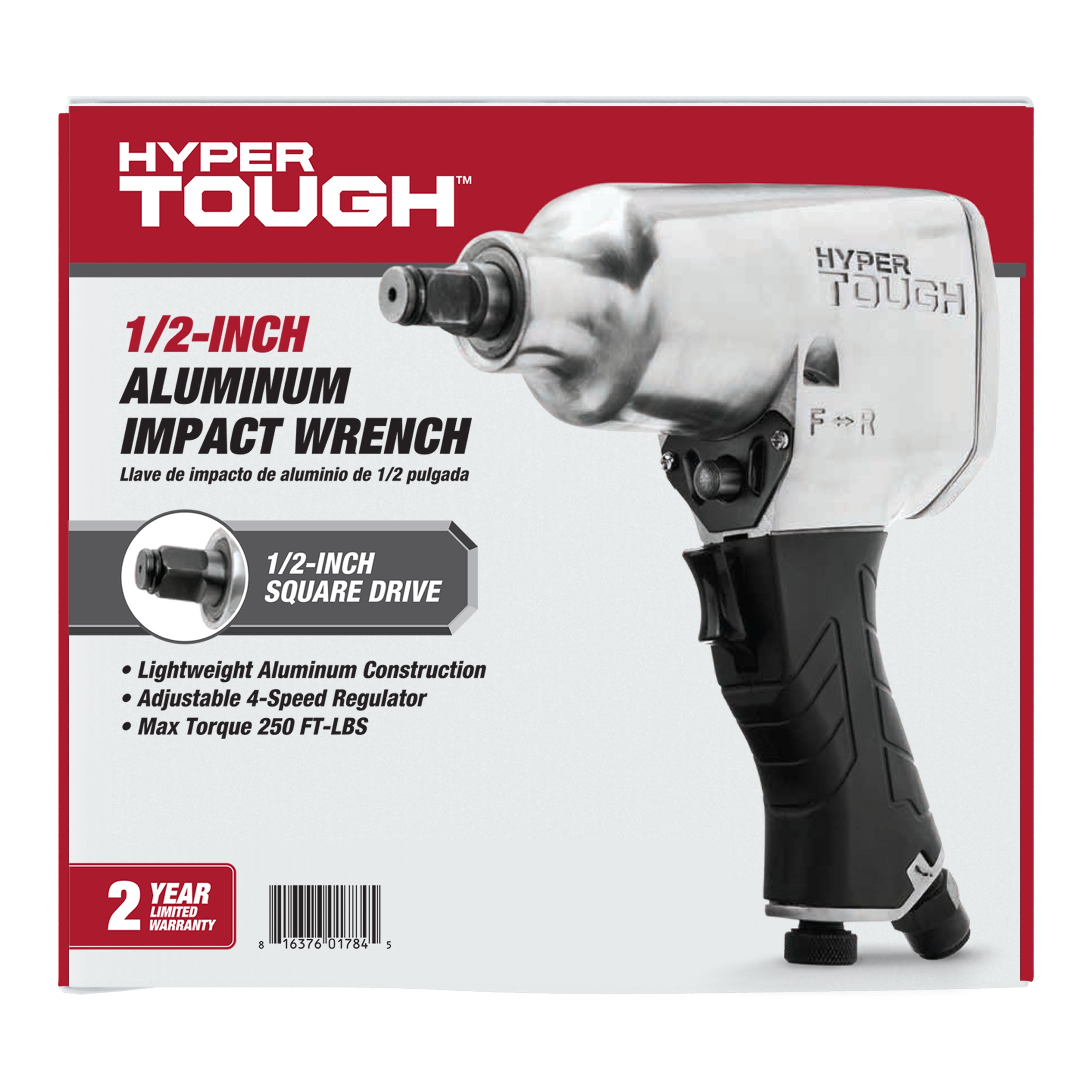 Hyper Tough 1/2 in. Square Drive Aluminum Pneumatic Impact Wrench (Heavy-Duty, Professional Grade) o9s3y