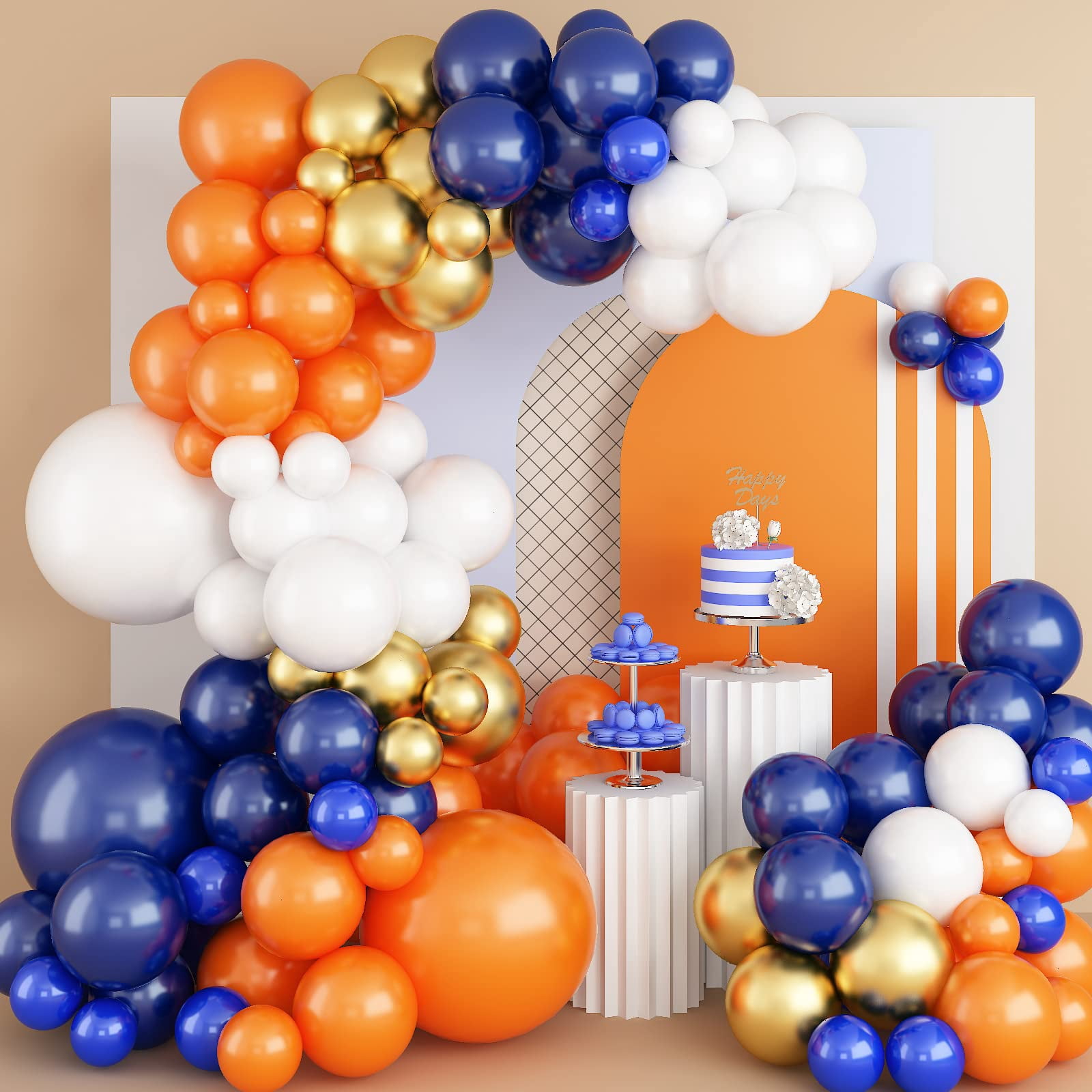 Qiameng Party Balloon Arch Kit, Navy Blue Orange White and Metallic Gold Latex Balloons for Birthday Wedding Graduation (35 Pieces, 12 in) ftvag