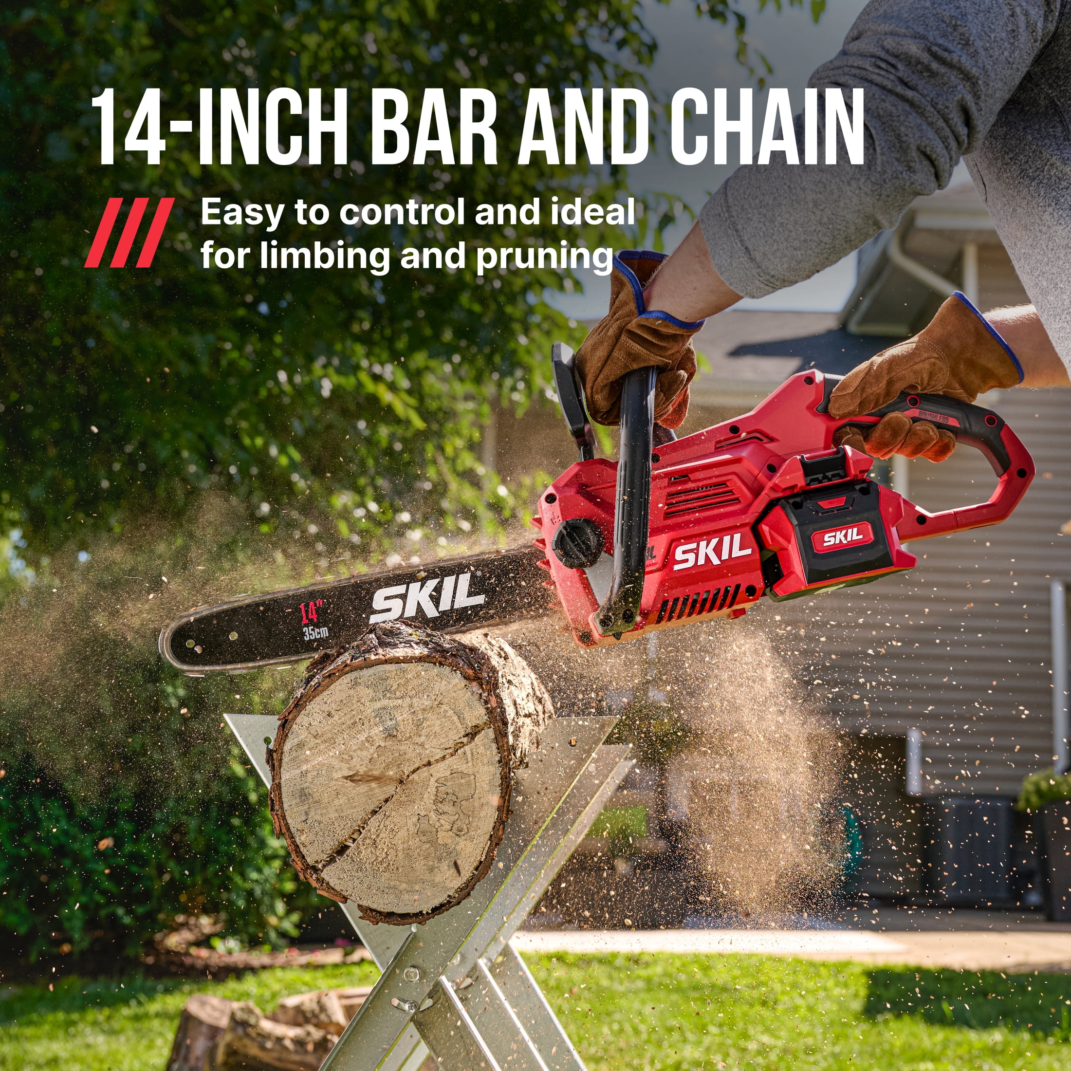 SKIL PWR CORE 40V Brushless 14-Inch Chainsaw Kit with 4.0Ah Battery and 60W Charger (Red, 14 in) yyyjt